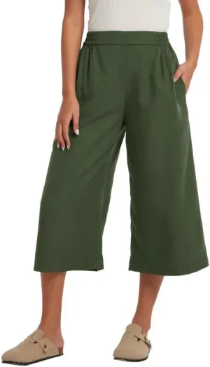Les umes Women Linen Pants Summer Wide Leg Capri Pants High Waist Loose Cropped Lounge Trousers Culottes