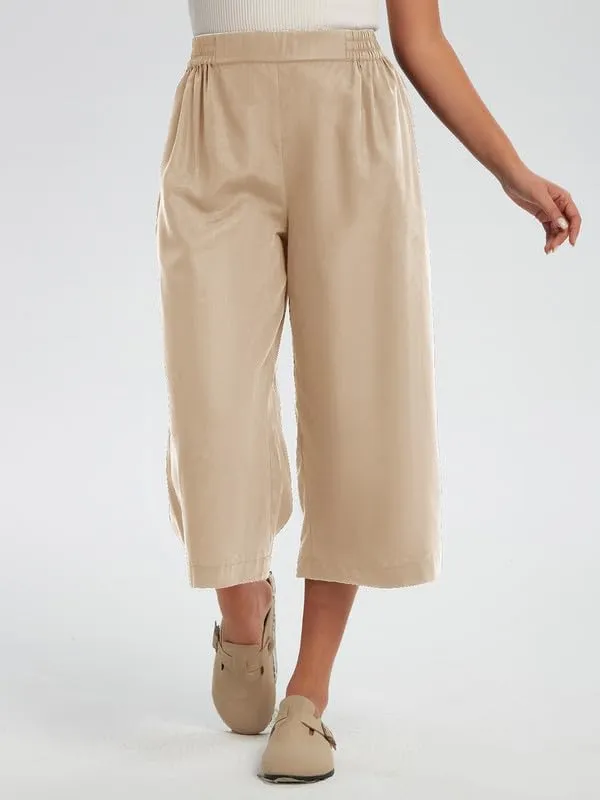 Les umes Women Linen Pants Summer Wide Leg Capri Pants High Waist Loose Cropped Lounge Trousers Culottes