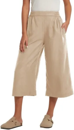 Les umes Women Linen Pants Summer Wide Leg Capri Pants High Waist Loose Cropped Lounge Trousers Culottes
