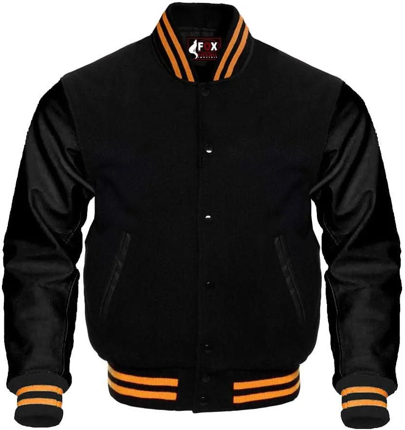 Letterman Baseball Varsity Jackets Genuine Leather Sleeves Multi wool colors