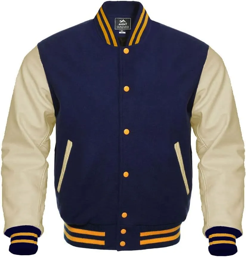 Letterman Baseball Varsity Jackets Genuine Leather Sleeves Multi wool colors