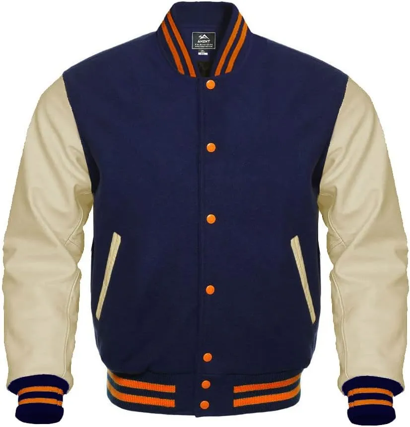Letterman Baseball Varsity Jackets Genuine Leather Sleeves Multi wool colors