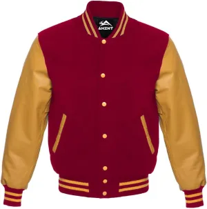Letterman Varsity Baseball Bomber School College University Jackets Genuine Red Leather Sleeves Black Wool