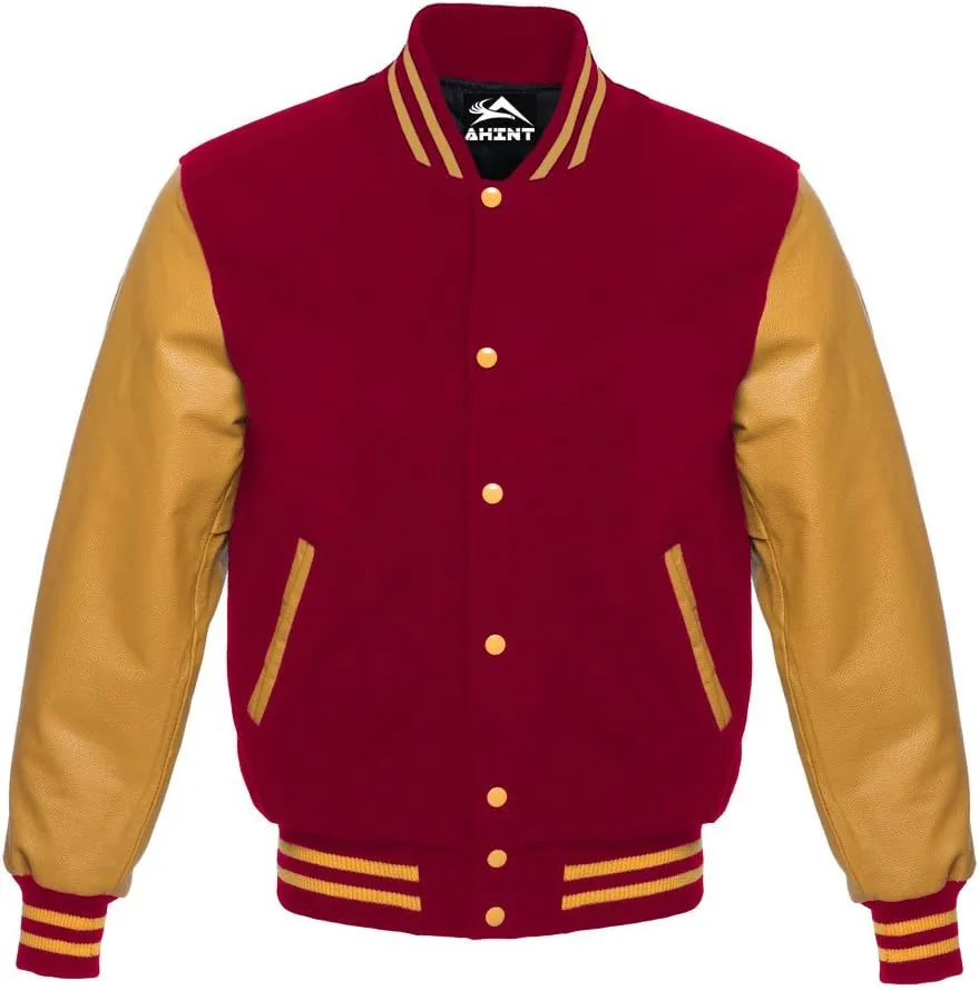 Letterman Varsity Baseball Bomber School College University Jackets Genuine Red Leather Sleeves Black Wool