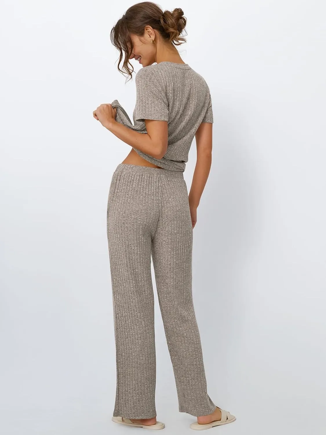 LILLUSORY 2 Piece Lounge Sets for Women Summer Vacation Outfits Matching Casual Wide Leg Pants Sets Ribbed Knit Pajamas 2025