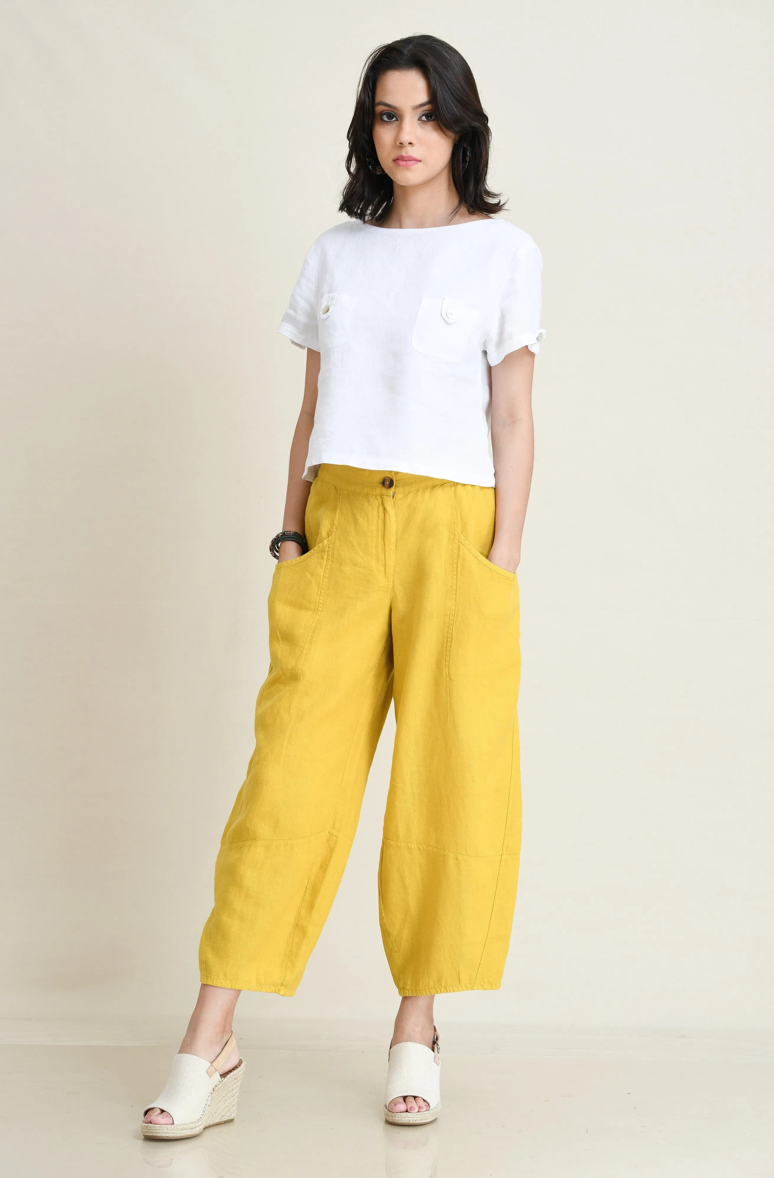 LINEN LANTERN PANTS-MID-RISE