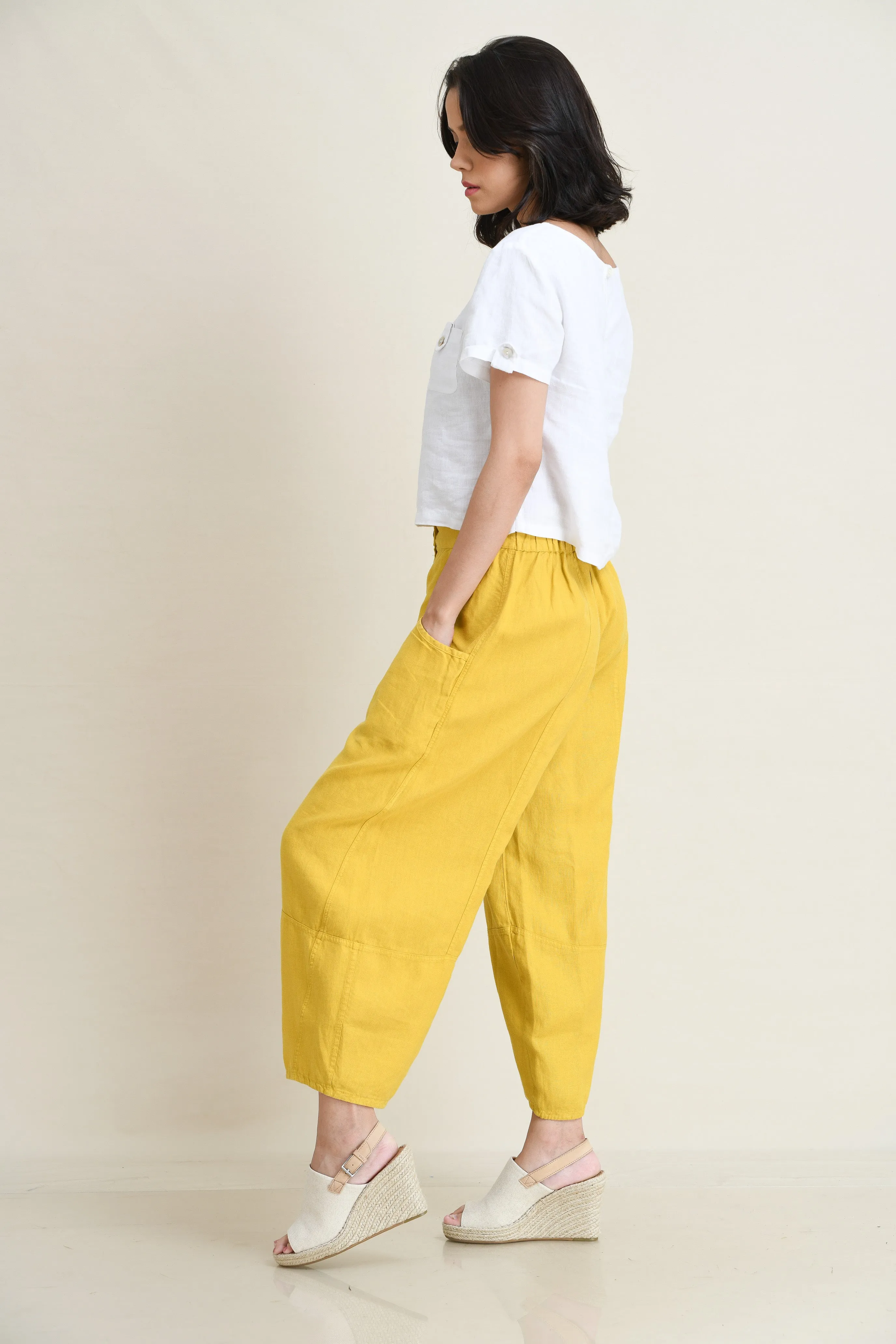 LINEN LANTERN PANTS-MID-RISE
