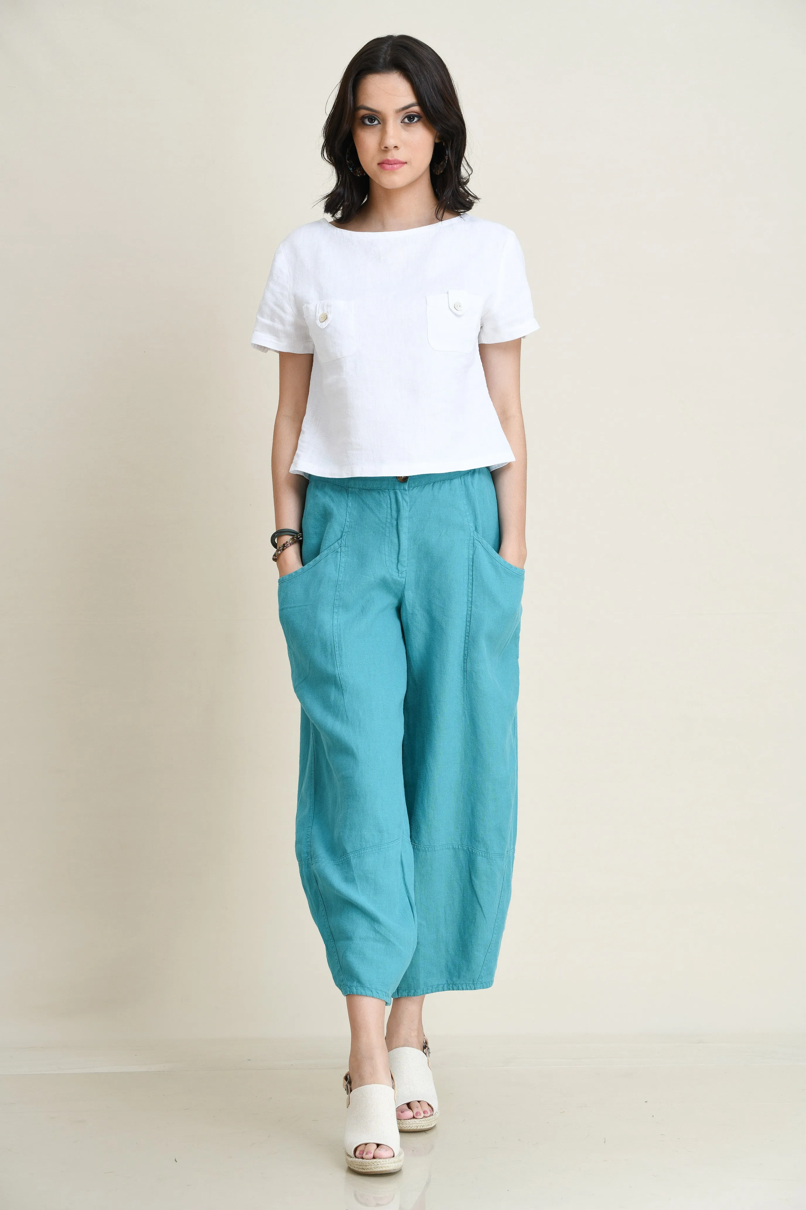 LINEN LANTERN PANTS-MID-RISE