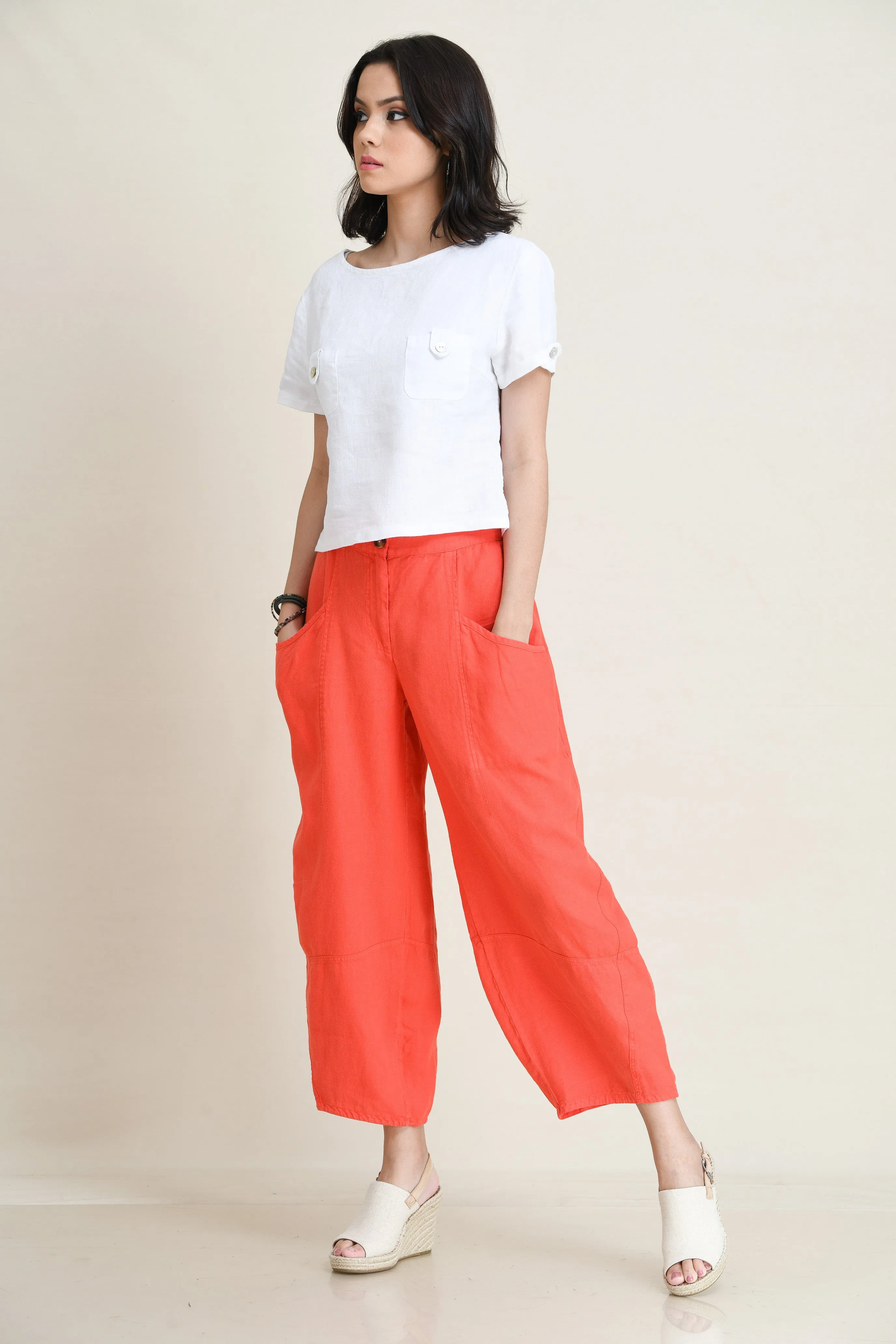 LINEN LANTERN PANTS-MID-RISE