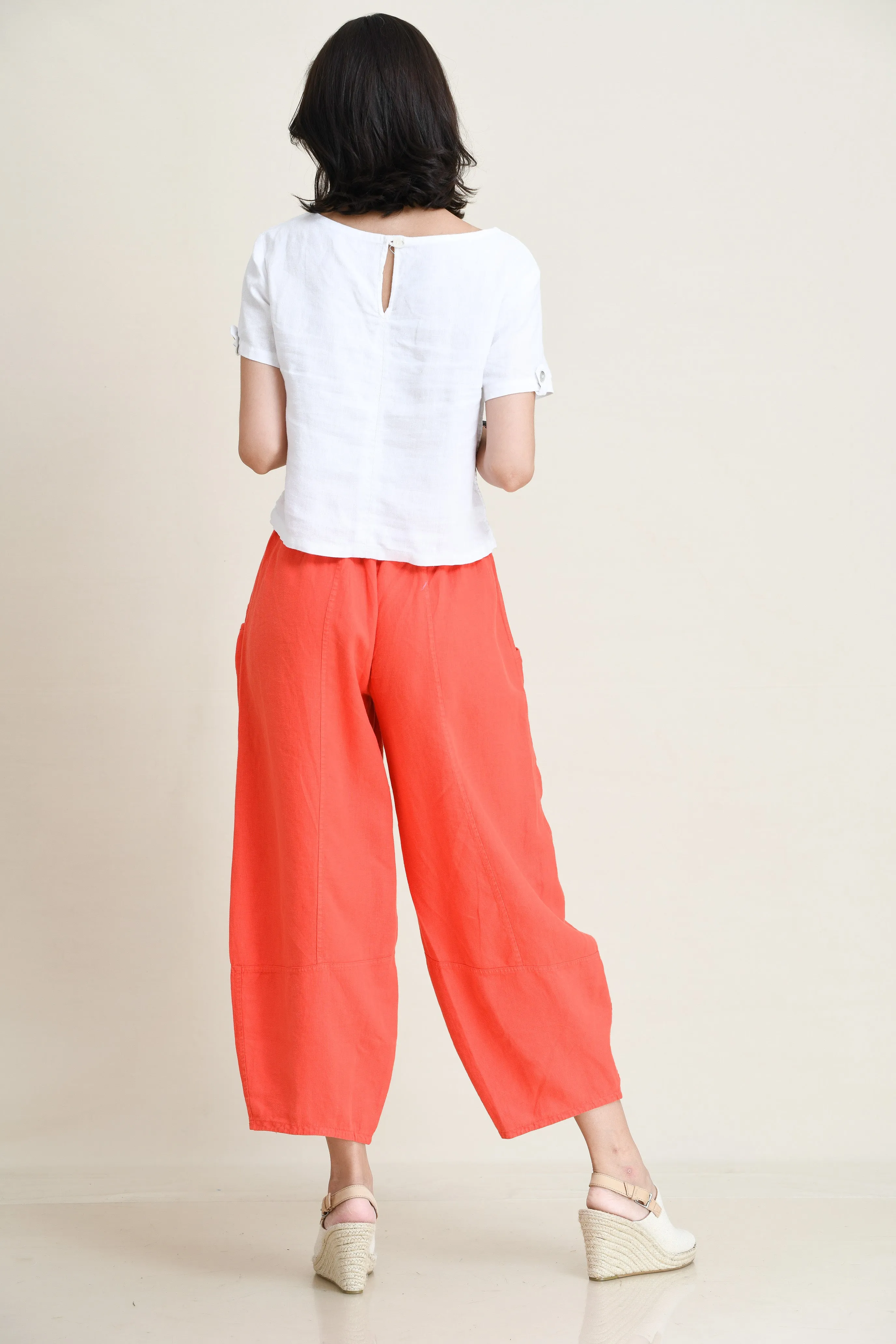 LINEN LANTERN PANTS-MID-RISE