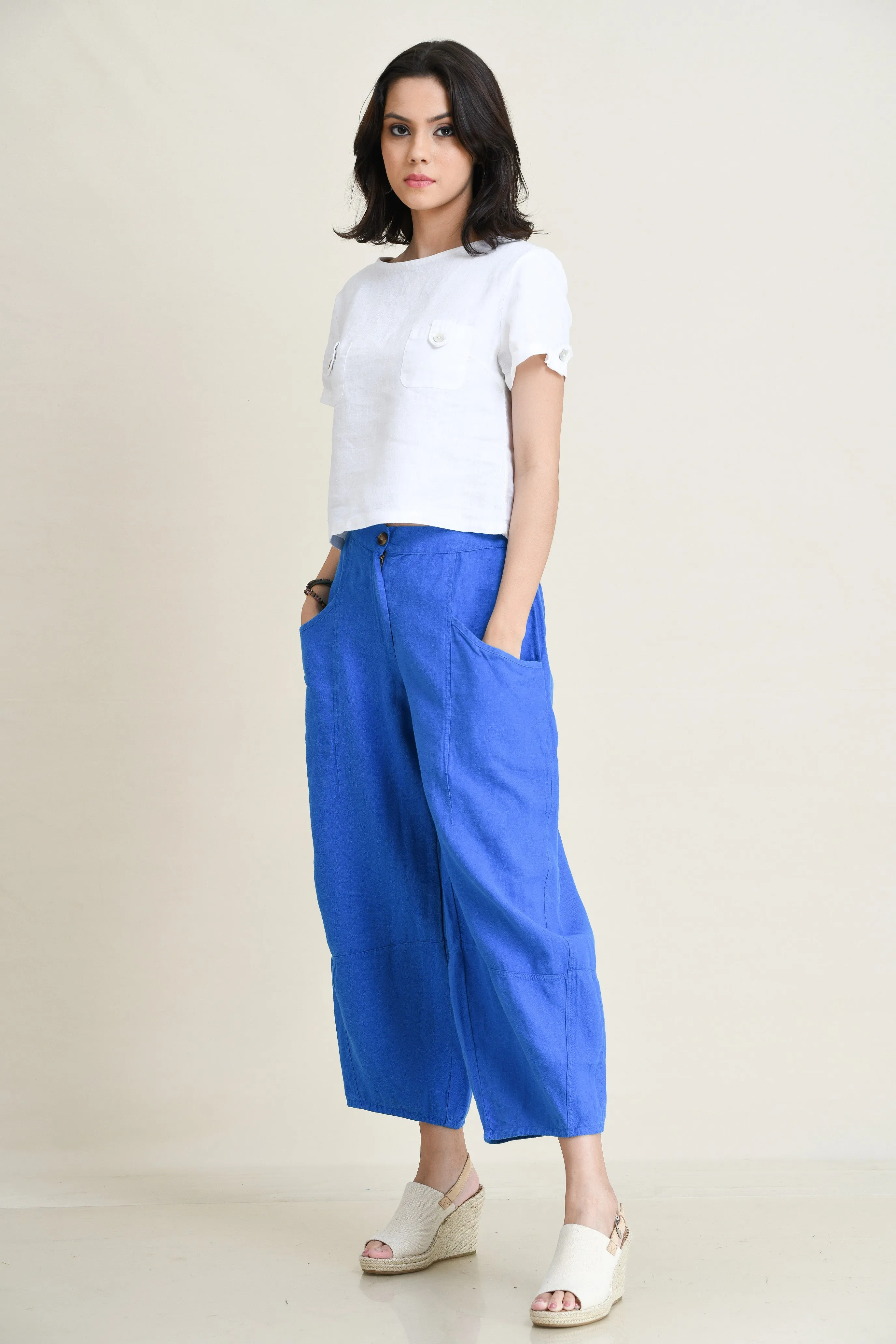 LINEN LANTERN PANTS-MID-RISE