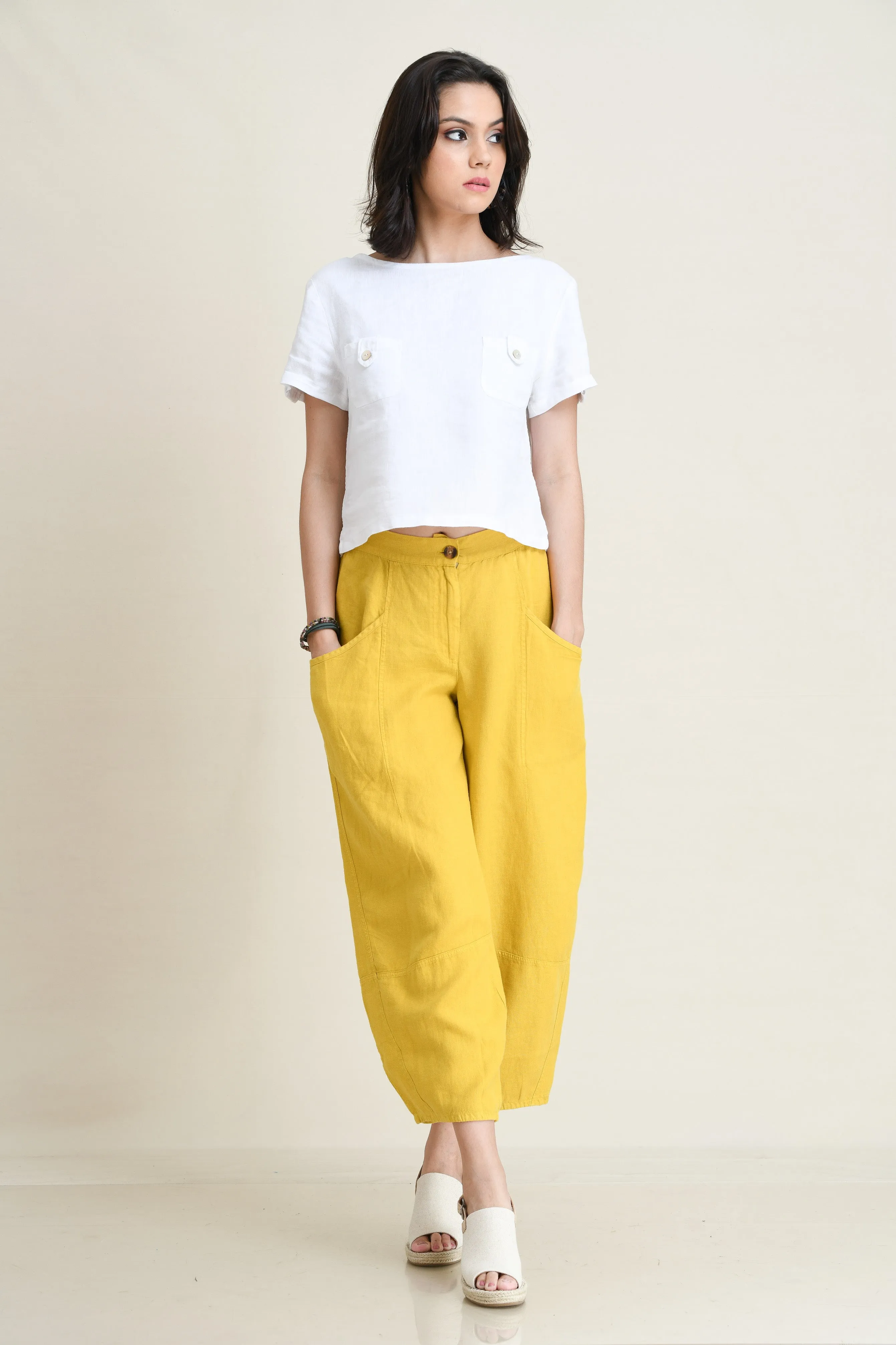 LINEN LANTERN PANTS-MID-RISE
