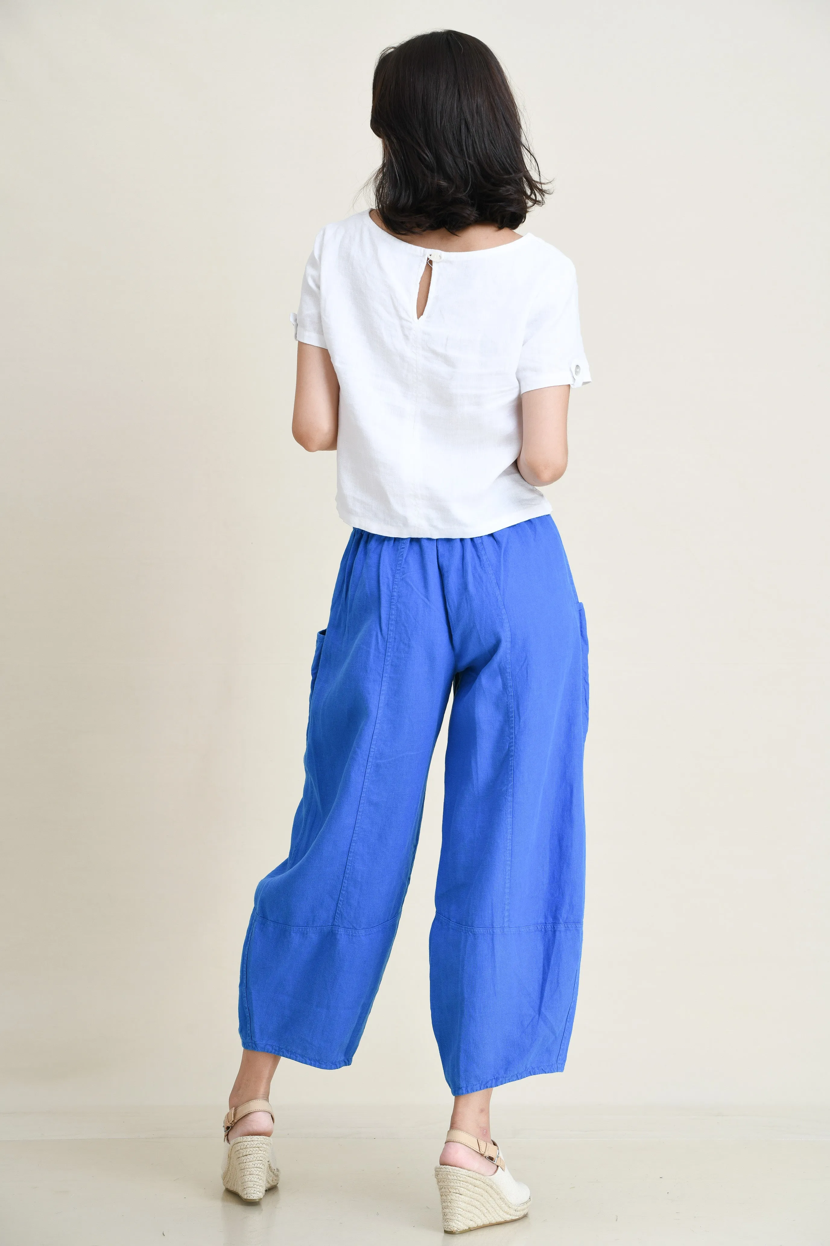 LINEN LANTERN PANTS-MID-RISE