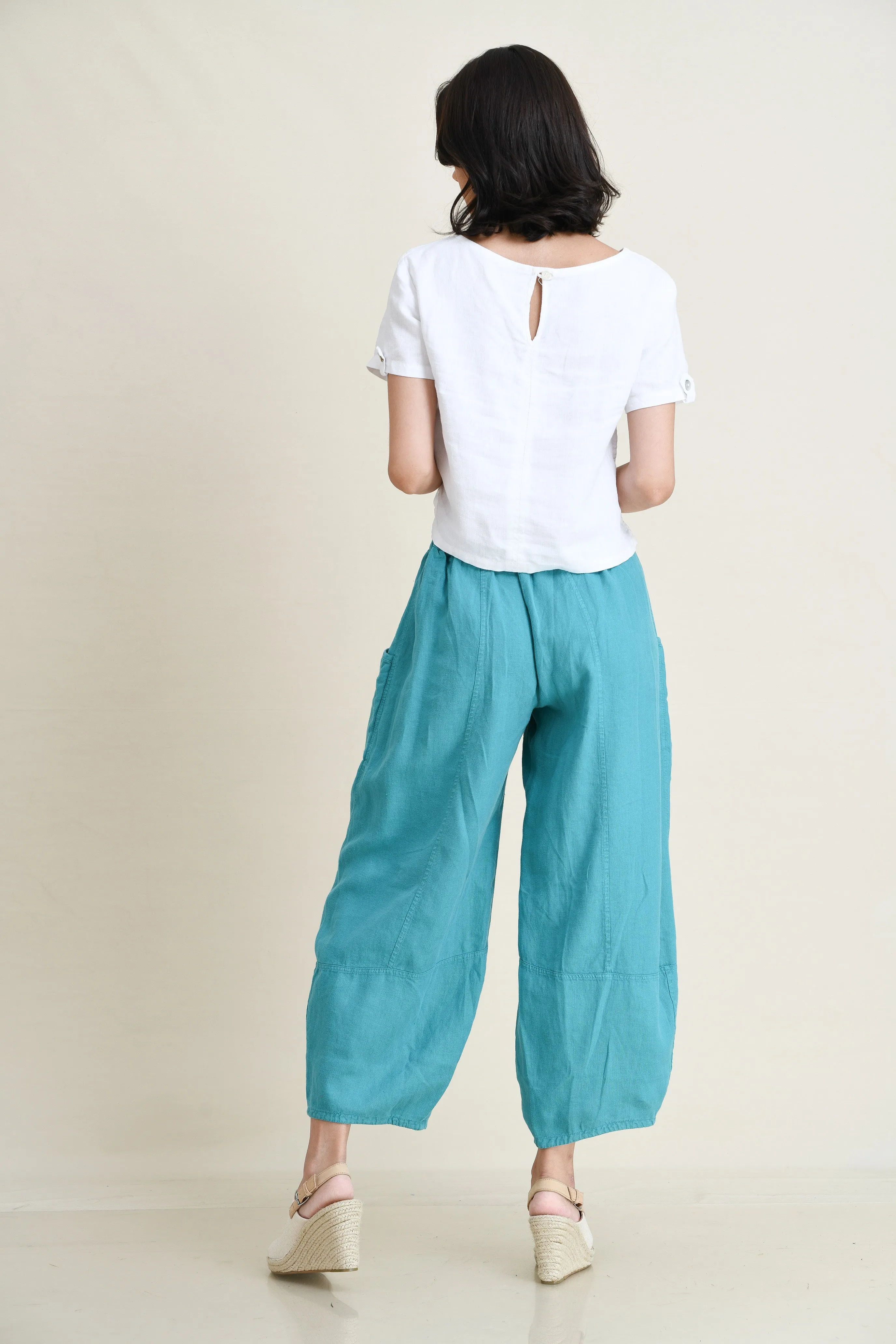 LINEN LANTERN PANTS-MID-RISE