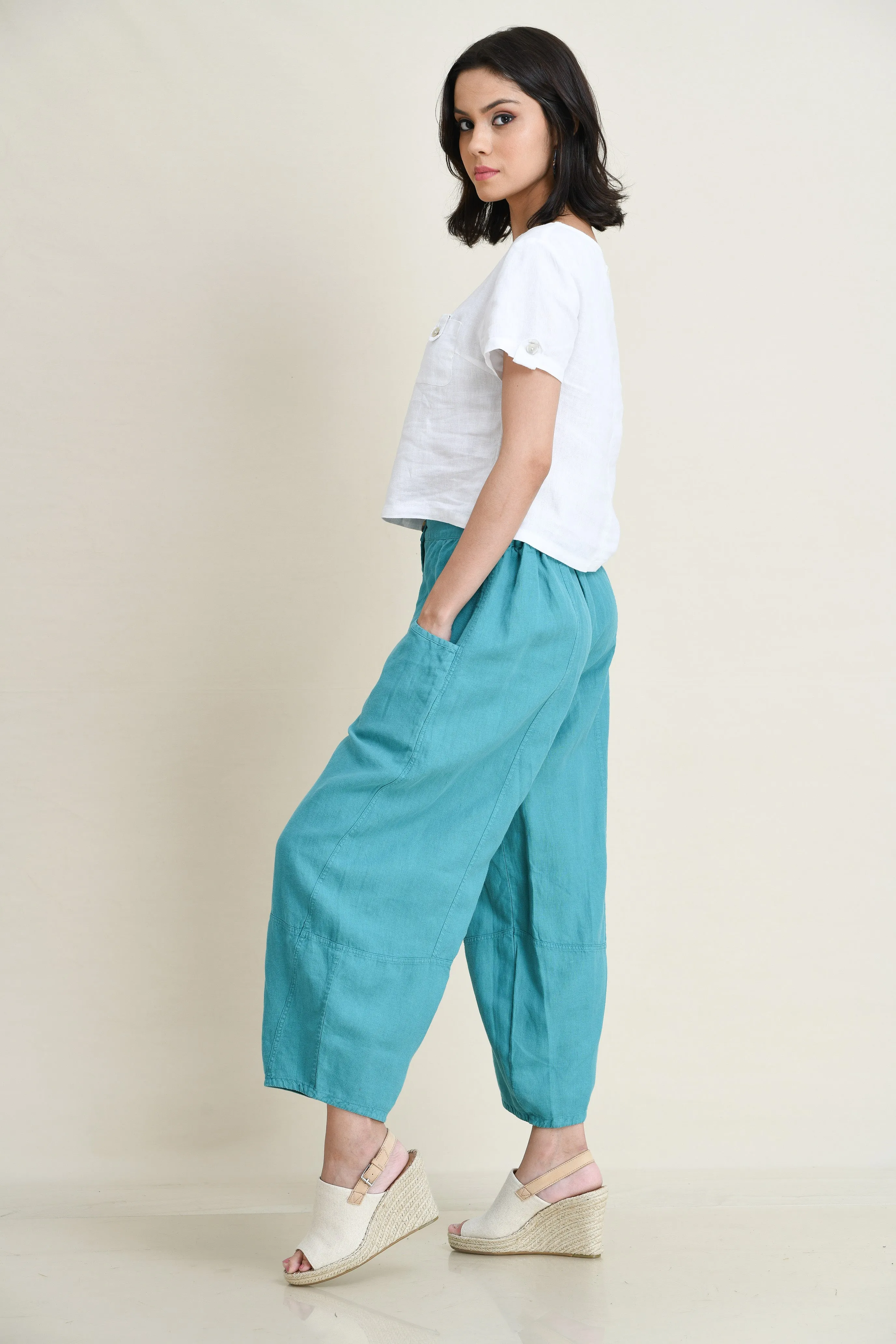 LINEN LANTERN PANTS-MID-RISE