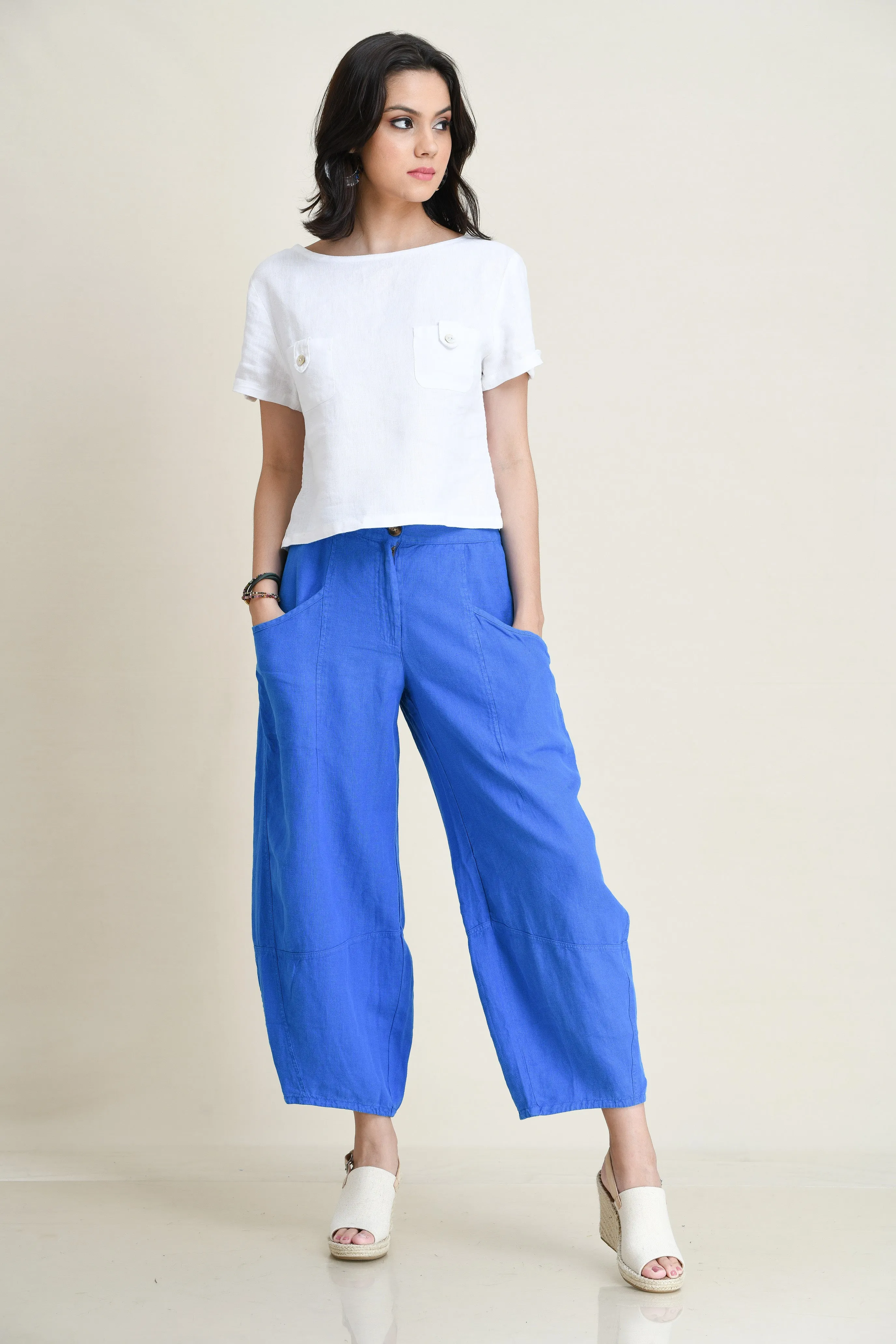 LINEN LANTERN PANTS-MID-RISE