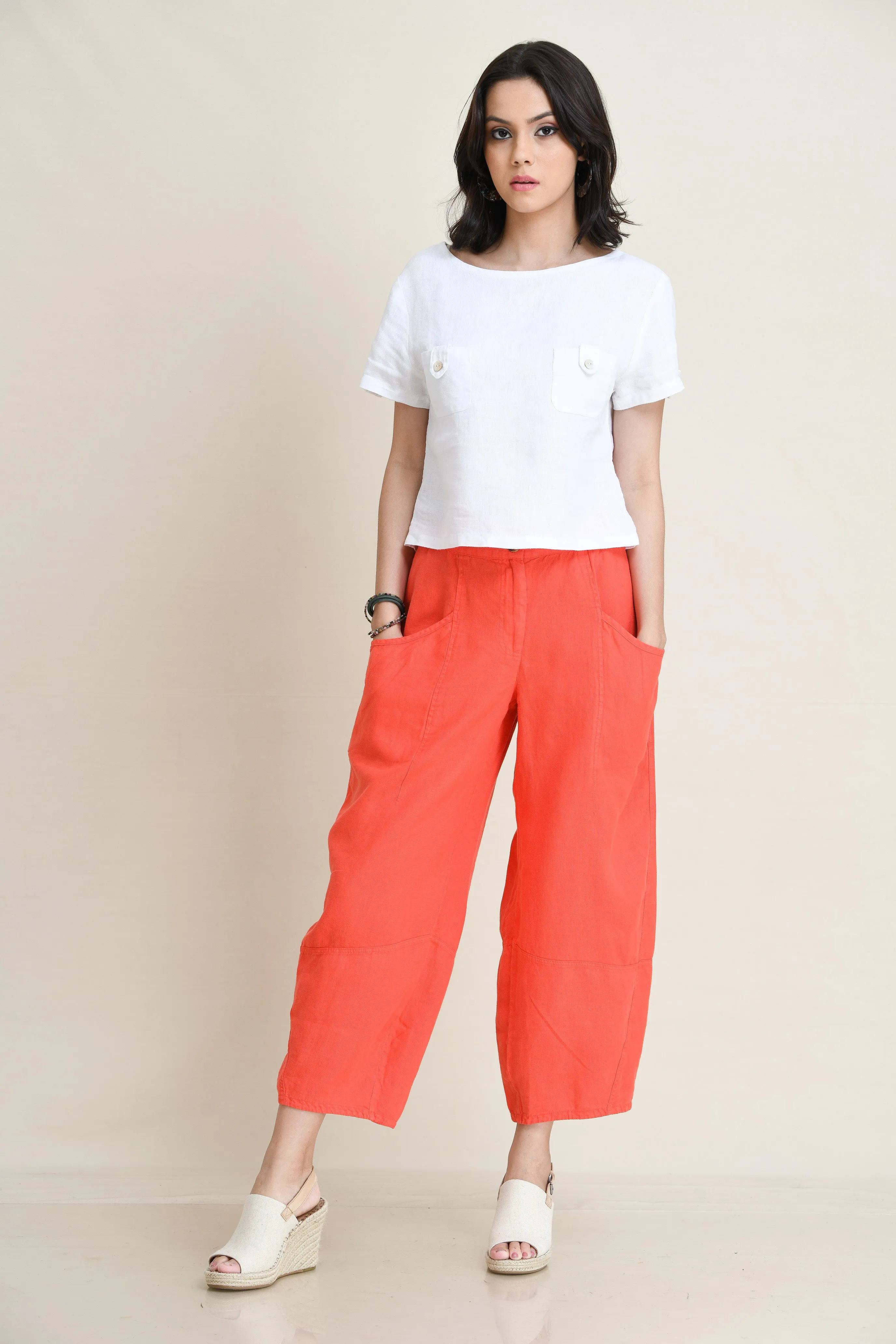 LINEN LANTERN PANTS-MID-RISE