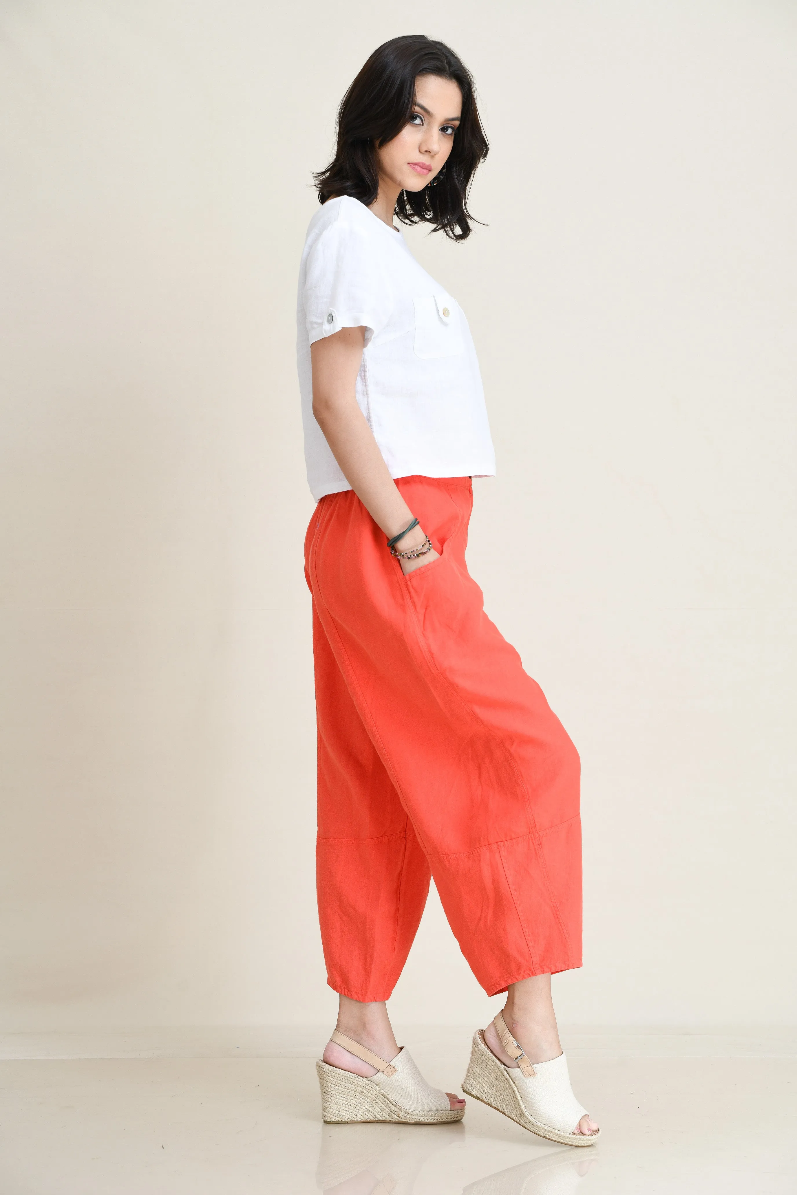 LINEN LANTERN PANTS-MID-RISE