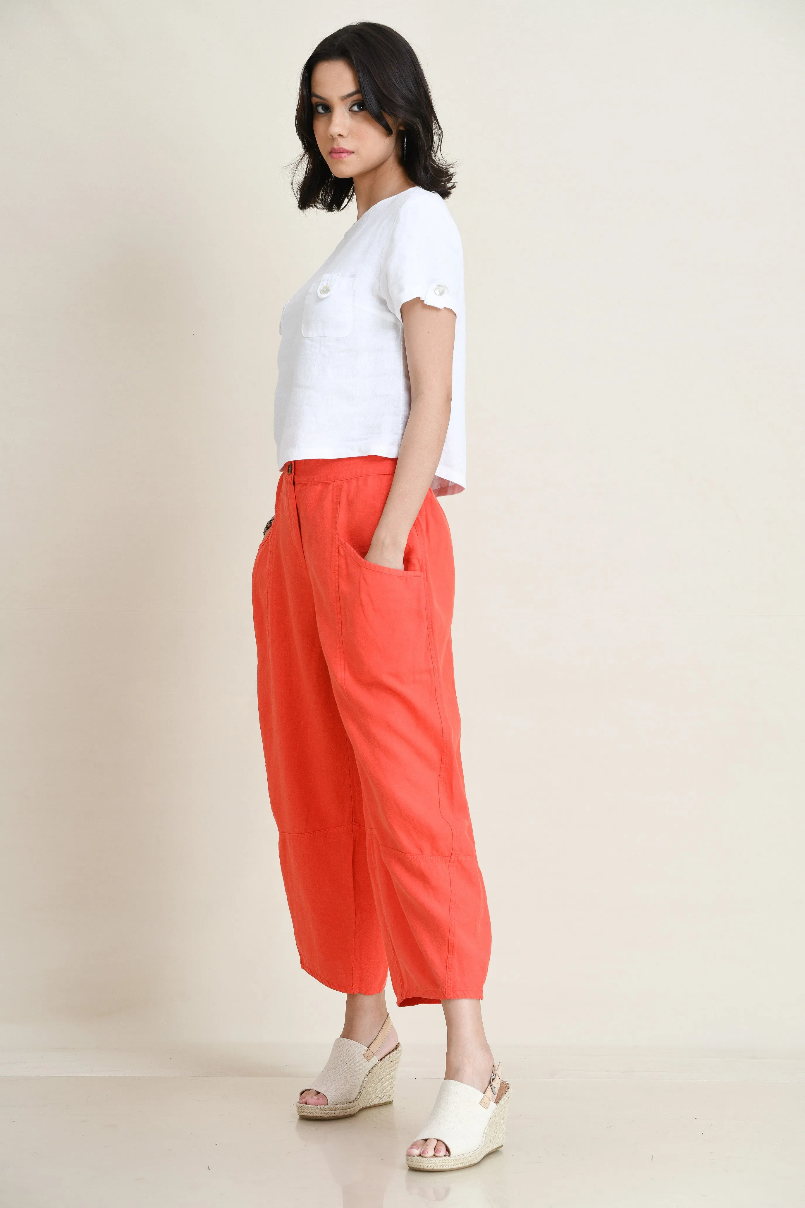 LINEN LANTERN PANTS-MID-RISE