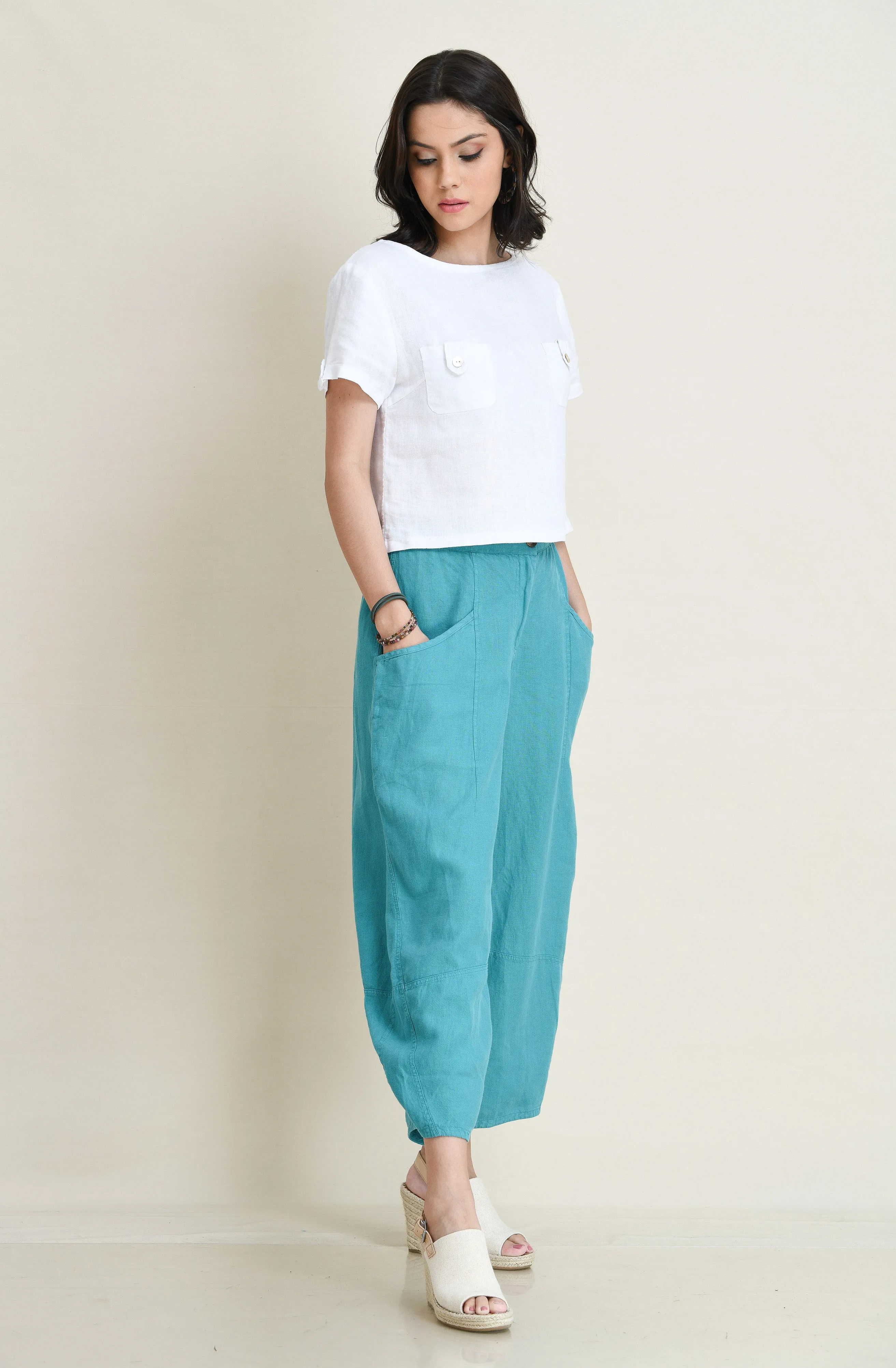 LINEN LANTERN PANTS-MID-RISE