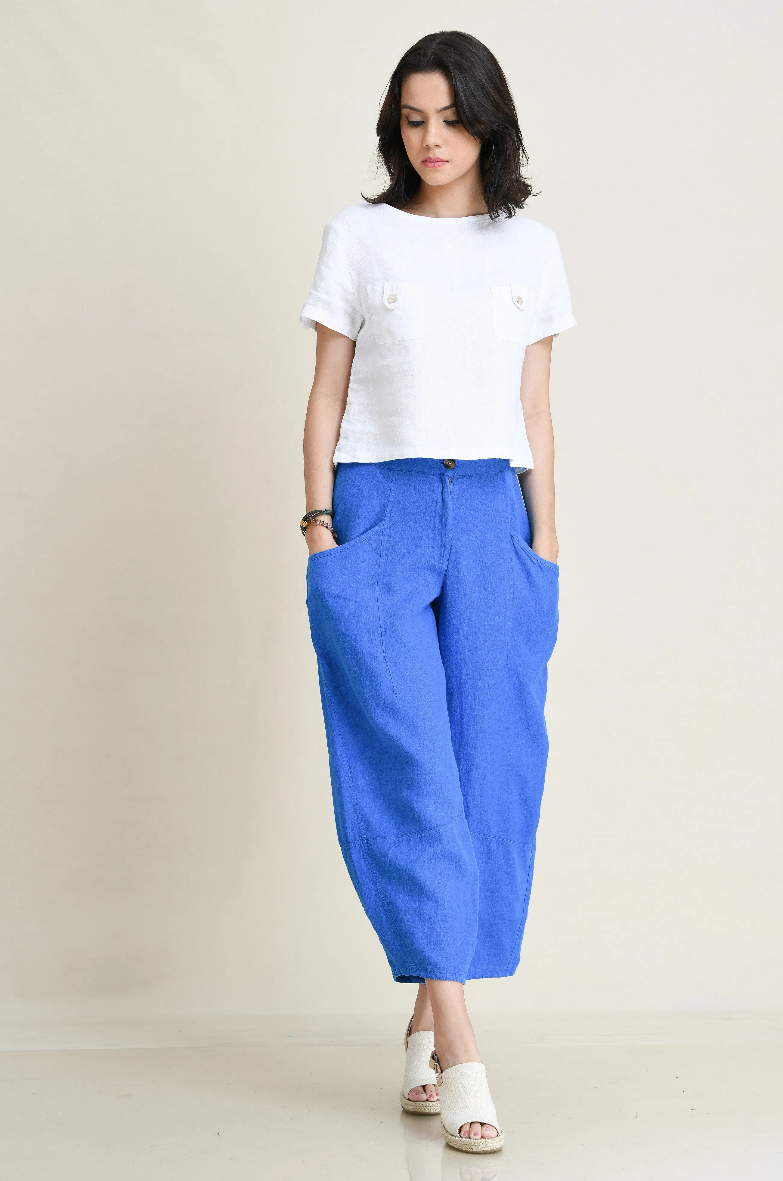 LINEN LANTERN PANTS-MID-RISE