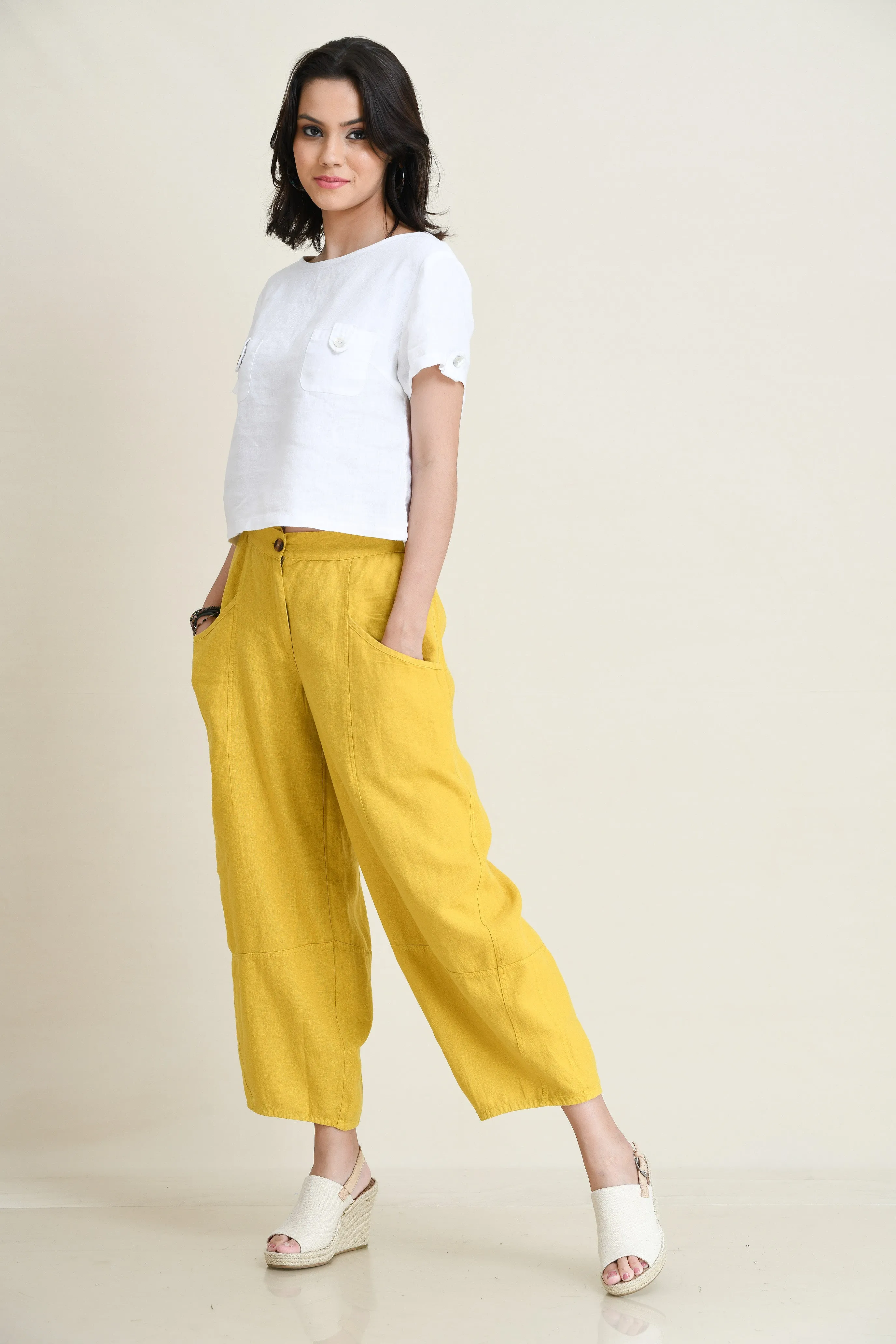LINEN LANTERN PANTS-MID-RISE