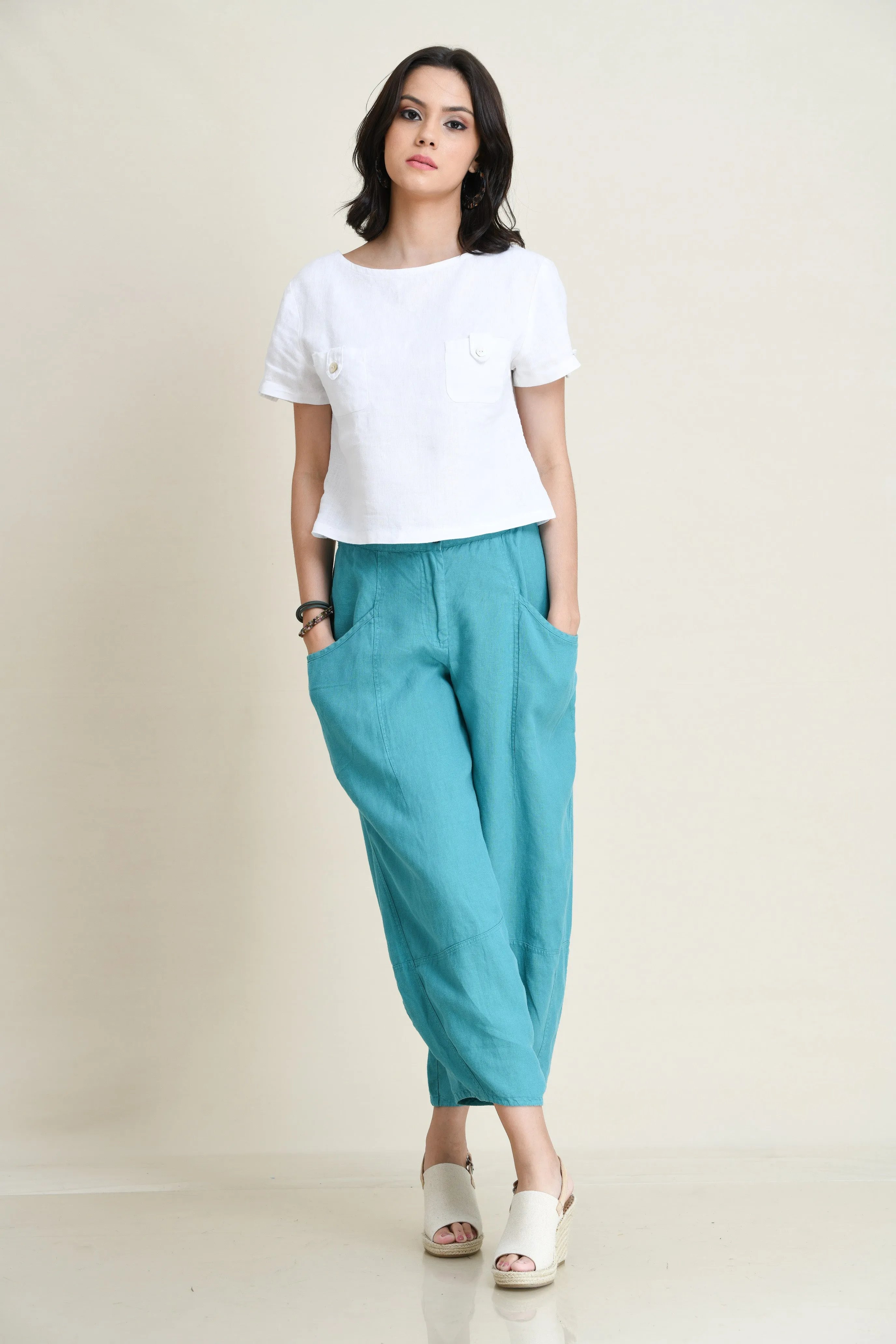 LINEN LANTERN PANTS-MID-RISE
