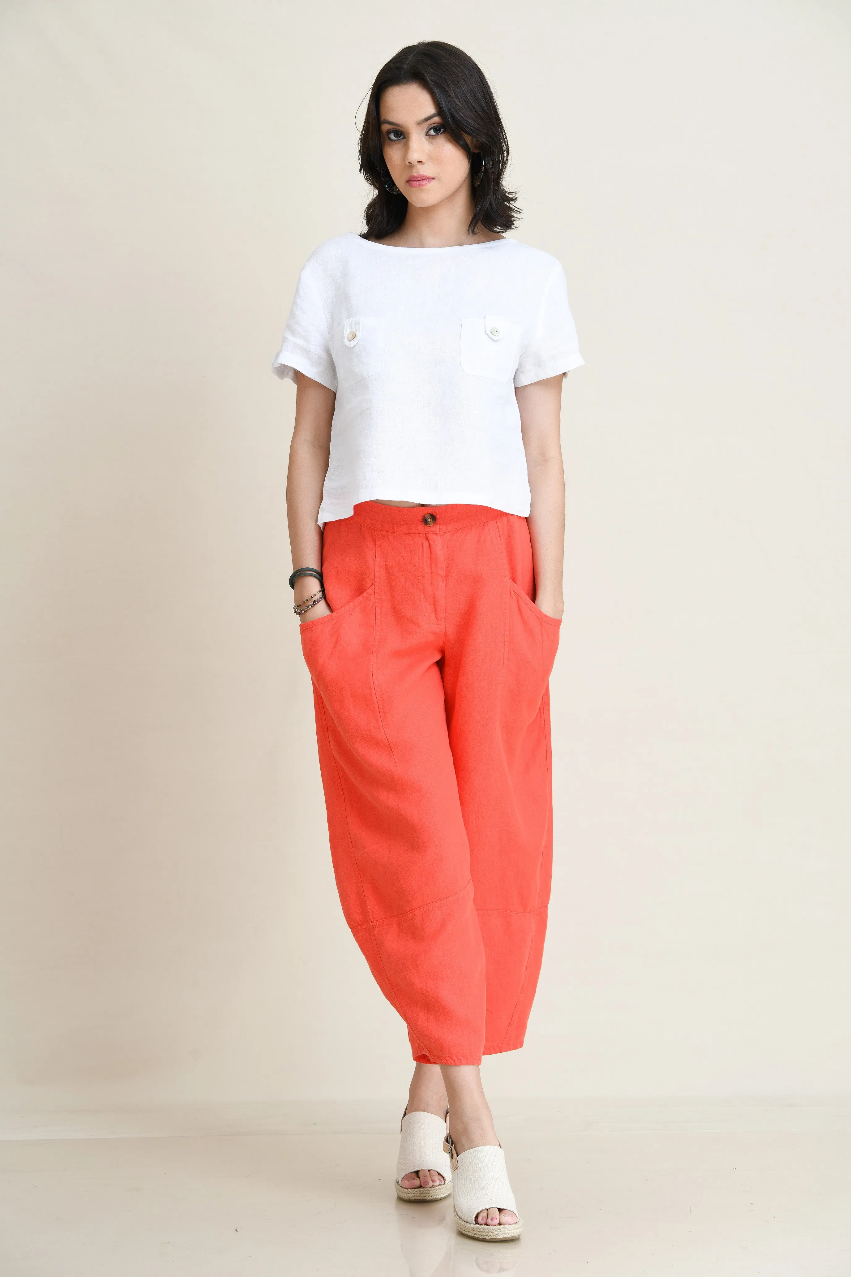 LINEN LANTERN PANTS-MID-RISE