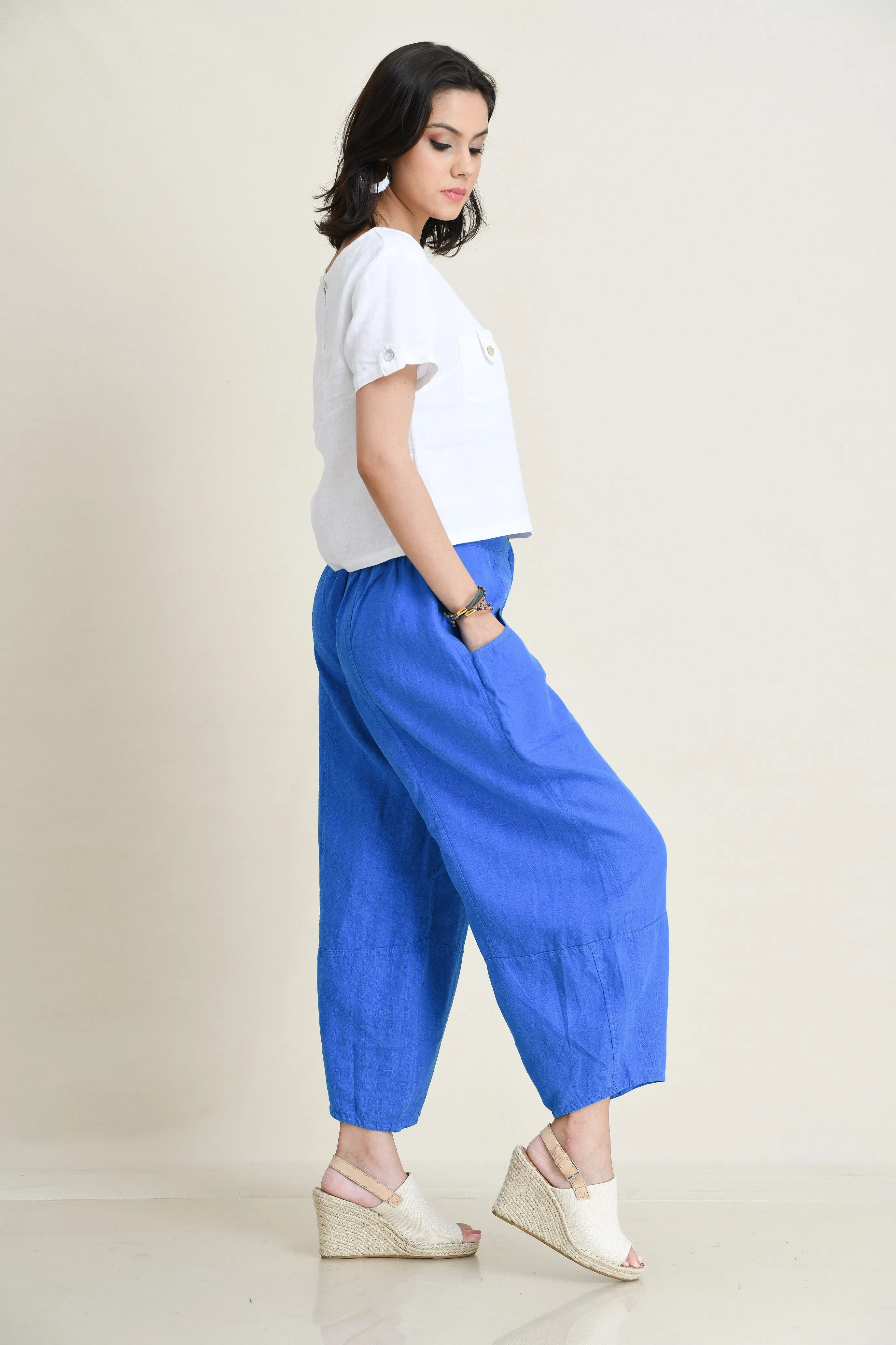 LINEN LANTERN PANTS-MID-RISE