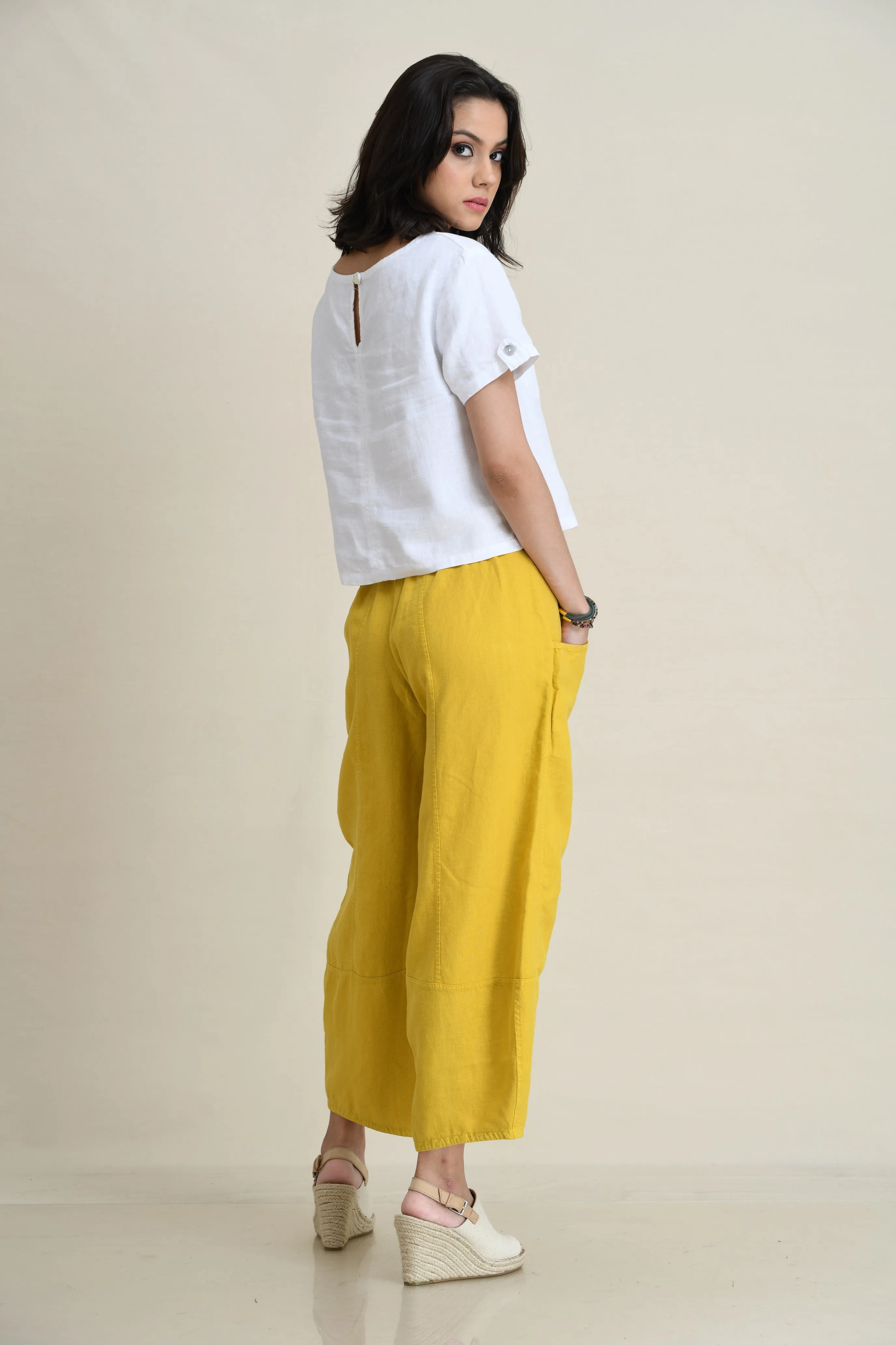 LINEN LANTERN PANTS-MID-RISE