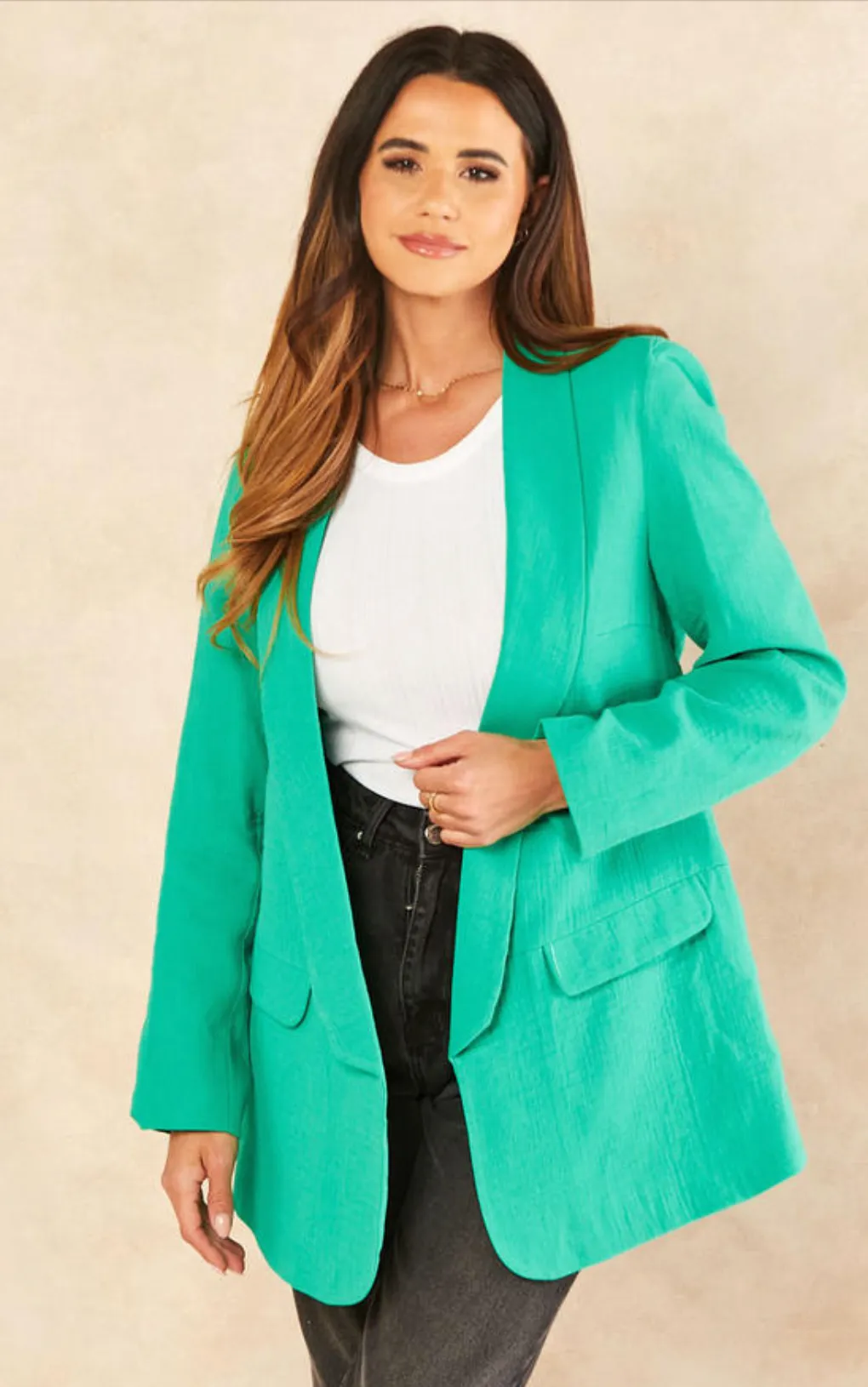 Linen Look Oversized Blazer in Green