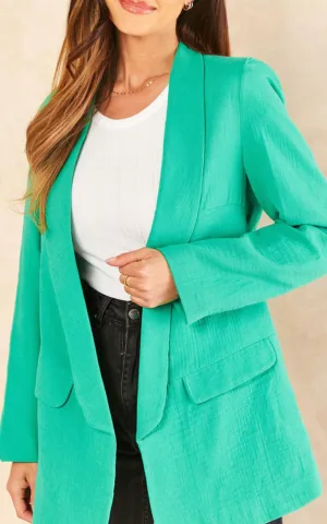 Linen Look Oversized Blazer in Green