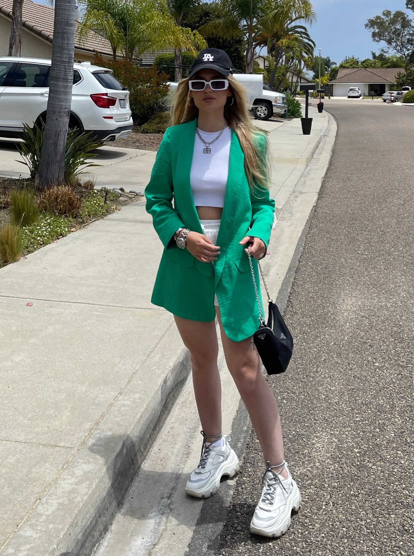 Linen Look Oversized Blazer in Green