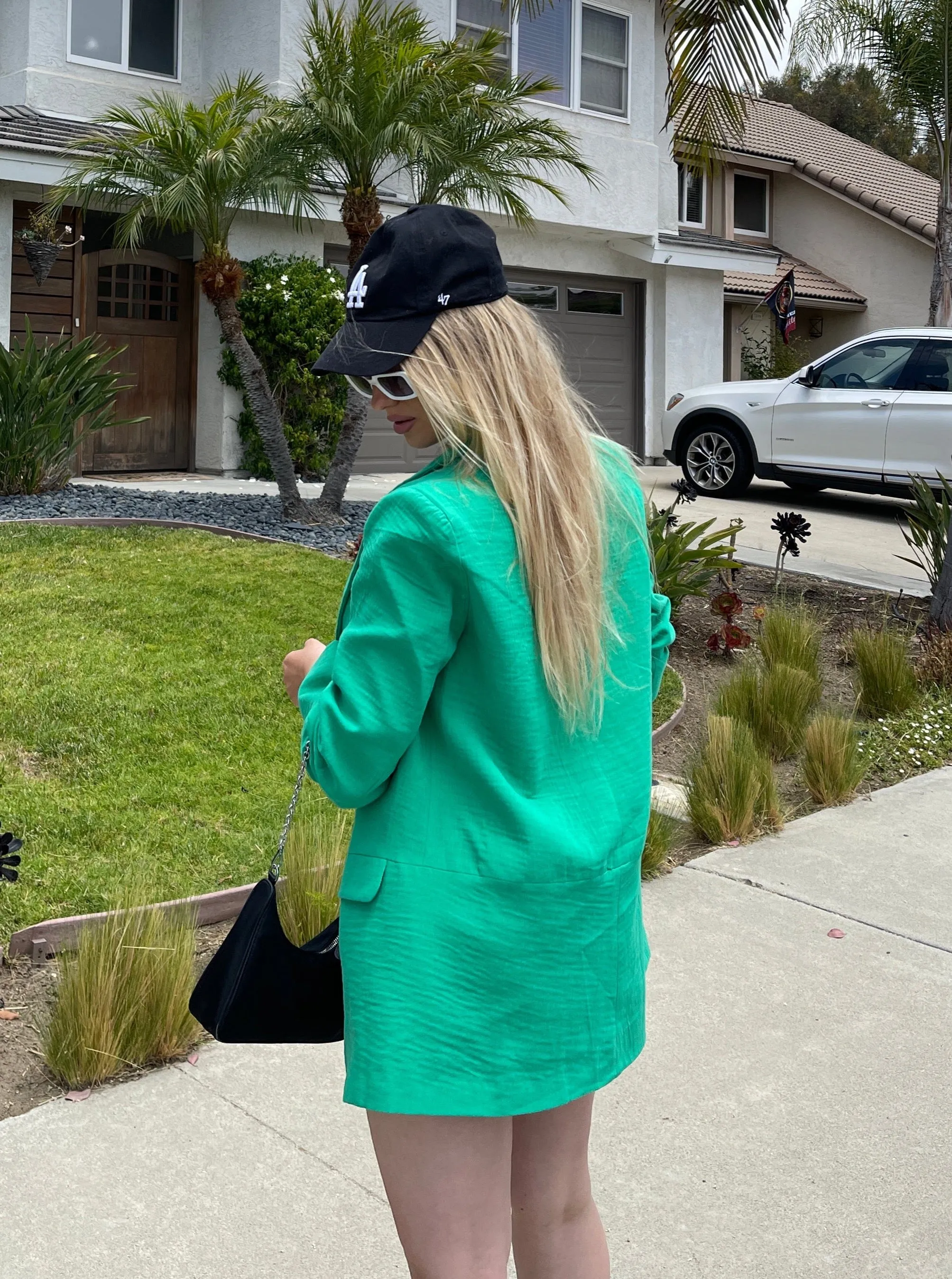 Linen Look Oversized Blazer in Green