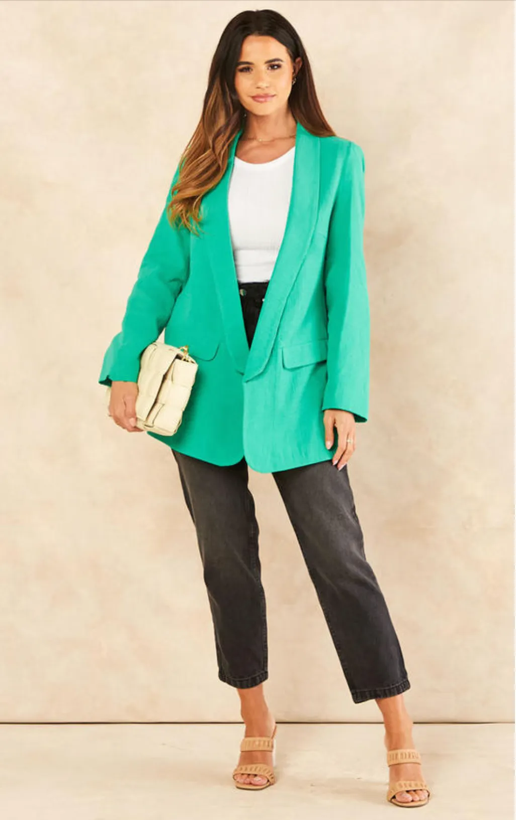 Linen Look Oversized Blazer in Green