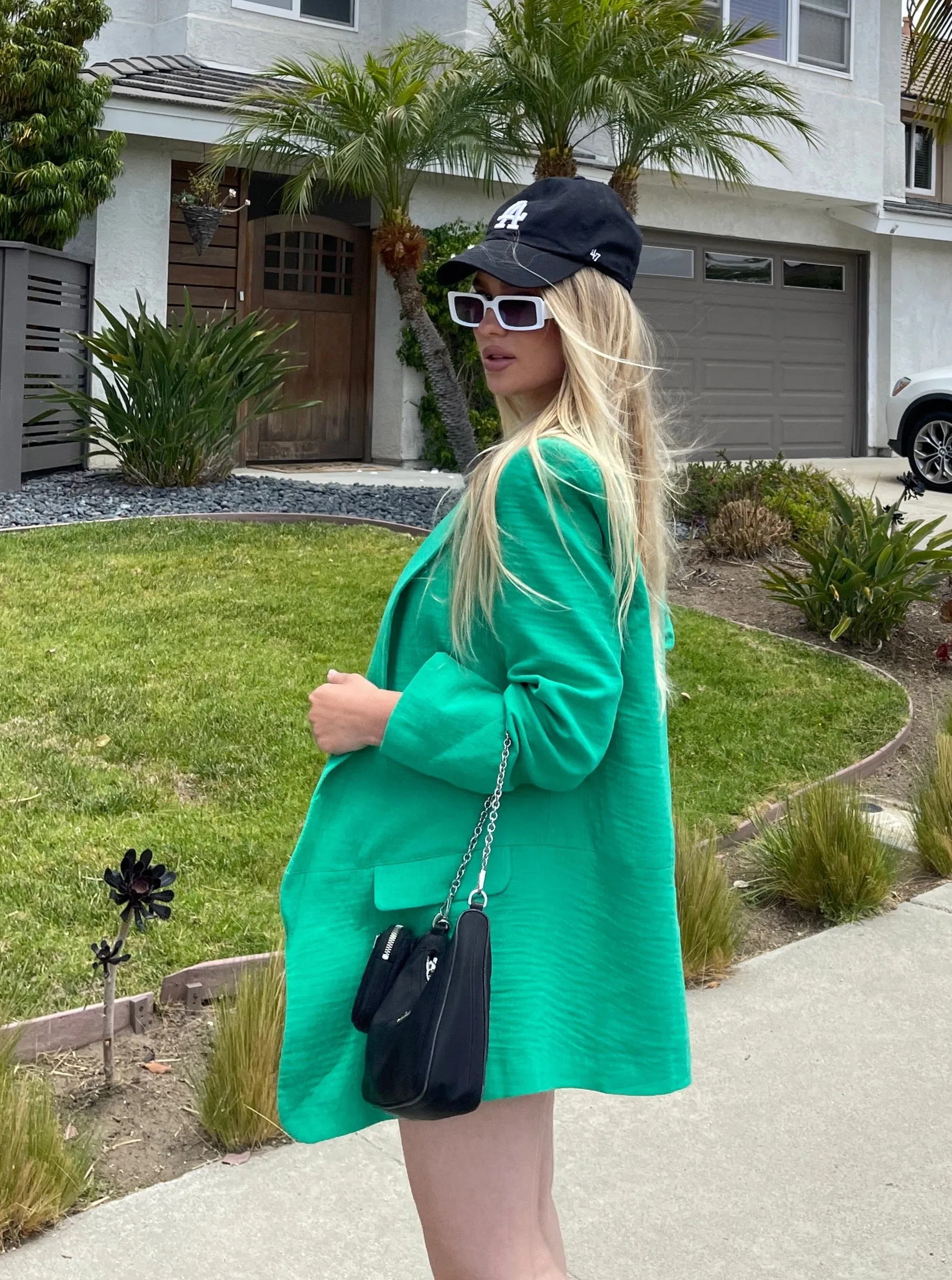 Linen Look Oversized Blazer in Green