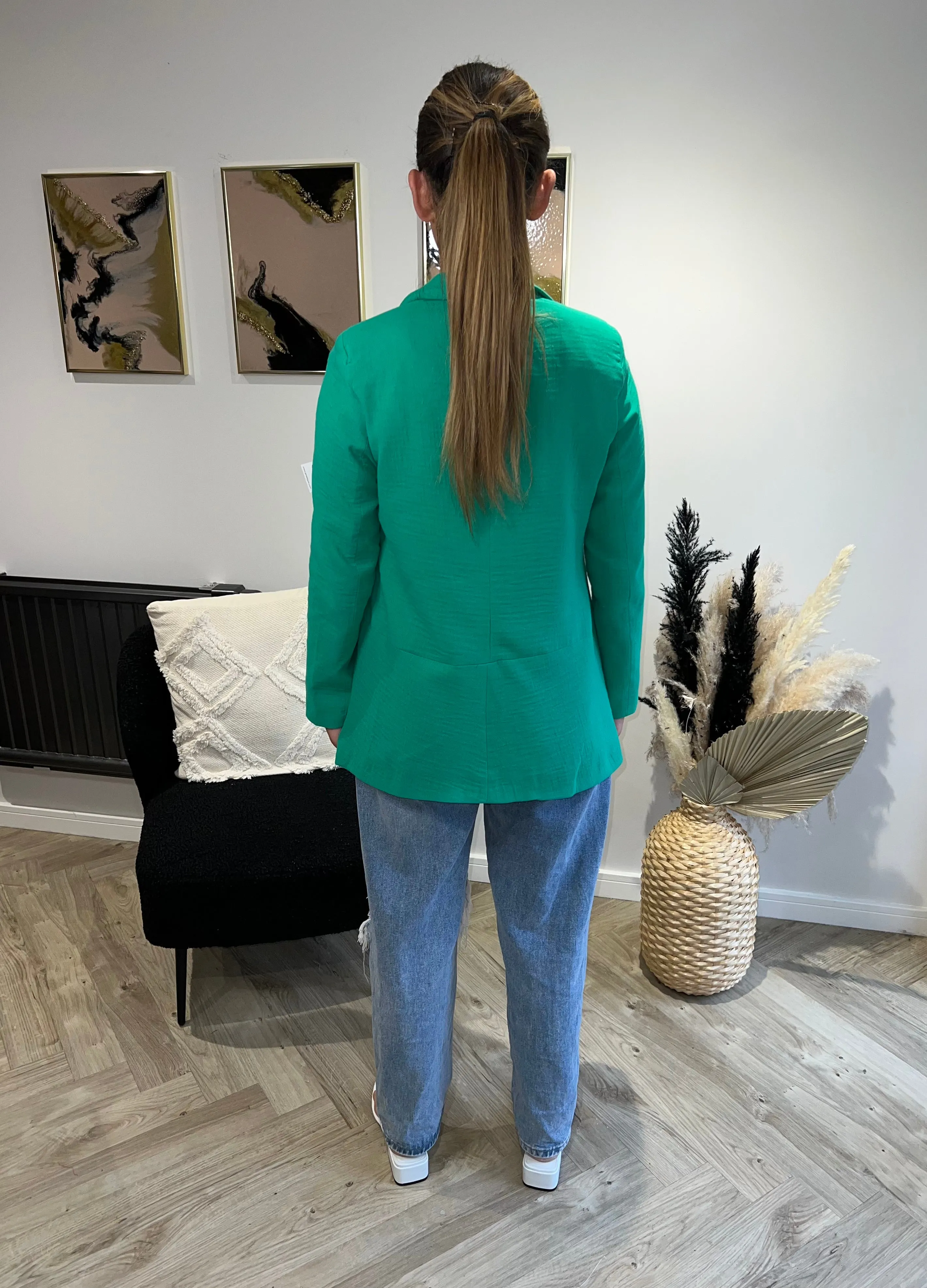 Linen Look Oversized Blazer in Green