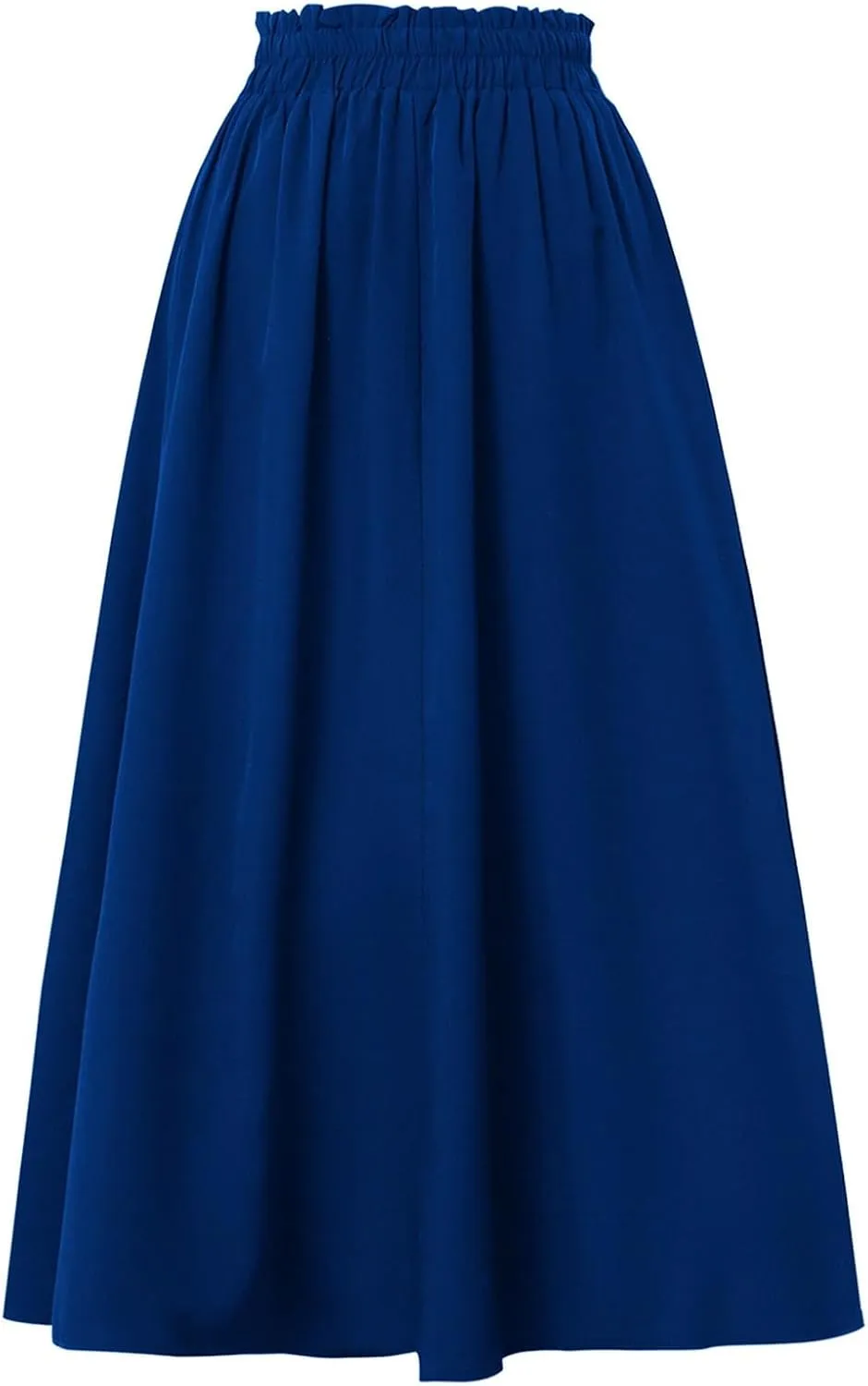 Linen Skirt Women Midi Summer Drawstring Elastic High Waist A-Line Ruffle Elegant Skirt Knee Length with Pockets