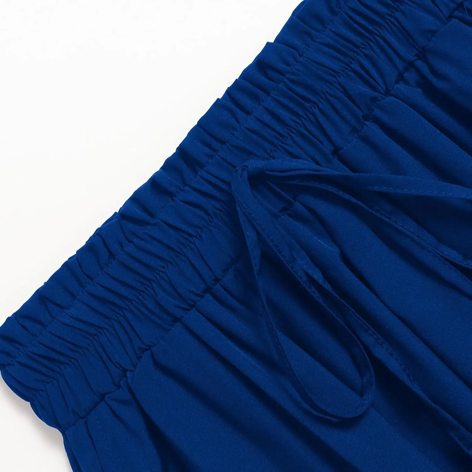 Linen Skirt Women Midi Summer Drawstring Elastic High Waist A-Line Ruffle Elegant Skirt Knee Length with Pockets