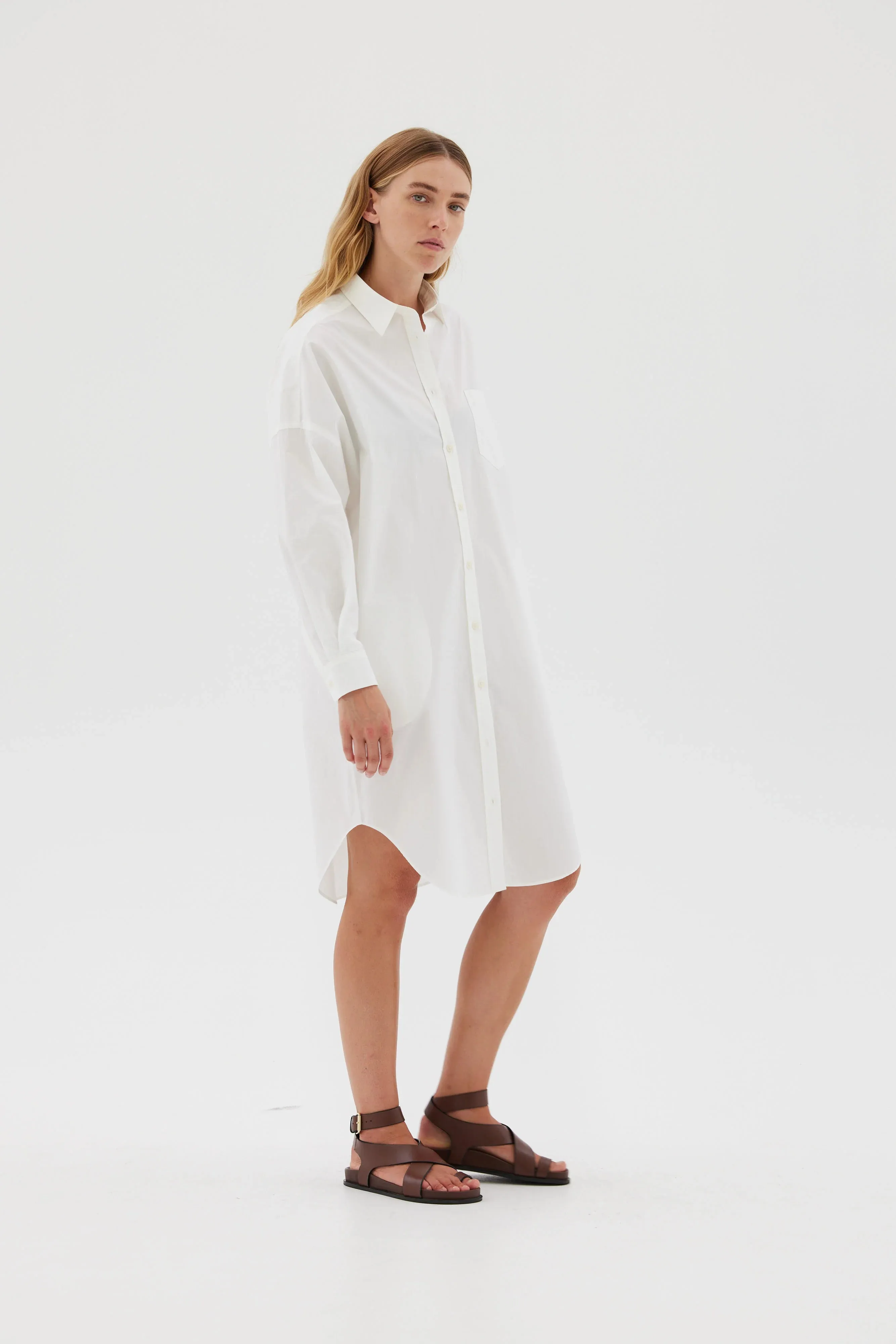 LMND Chiara Shirt Dress Classic in White