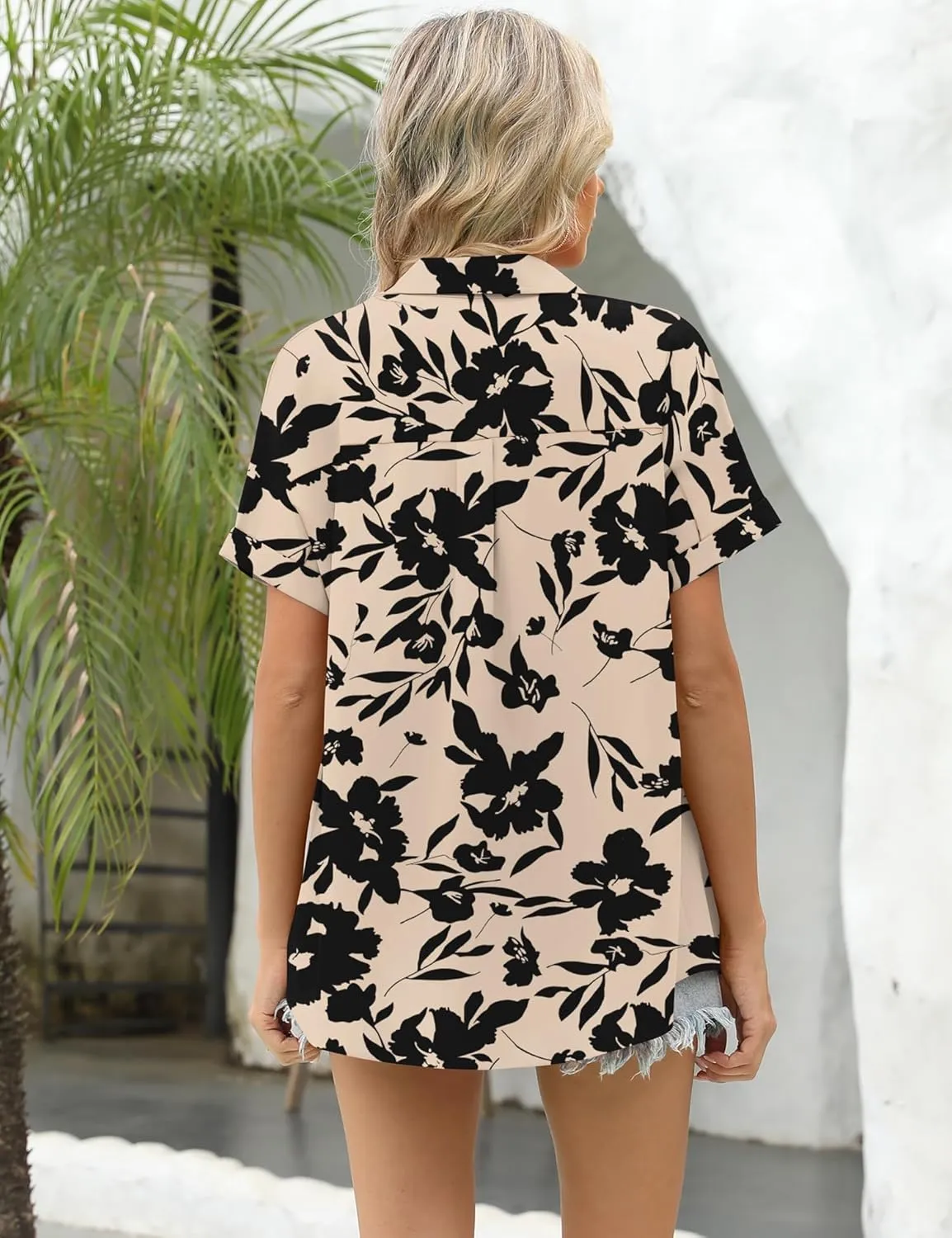 LOMON Women's Summer Hawaiian Shirts Floral Short Sleeve Button Down Shirts Hawaii Tropical Beach Tops Outfits