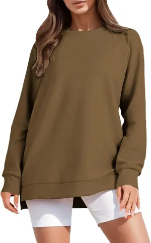 Long Sleeve Shirts for Women Oversized Sweatshirt Crewneck Tunic Pollover Shirts Side Zipper Hoodie Sweater 2024 Fall Clothes