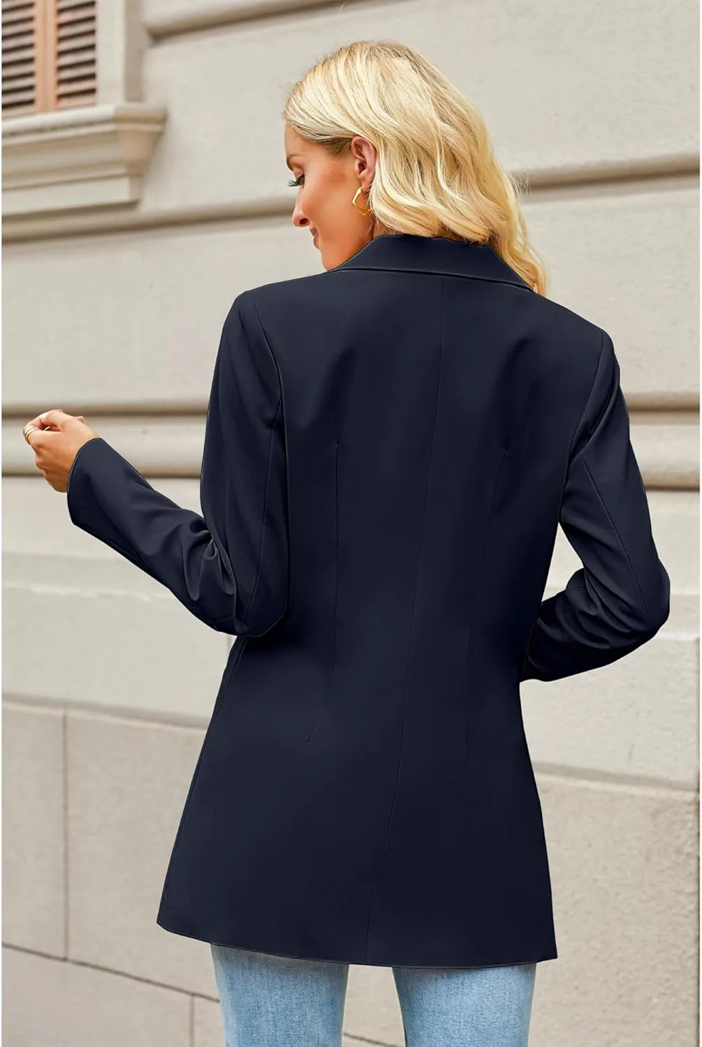luvamia Blazers for Women Business Casual Long Blazer Jackets Dressy Work Professional Office Outfits Lapel Pockets