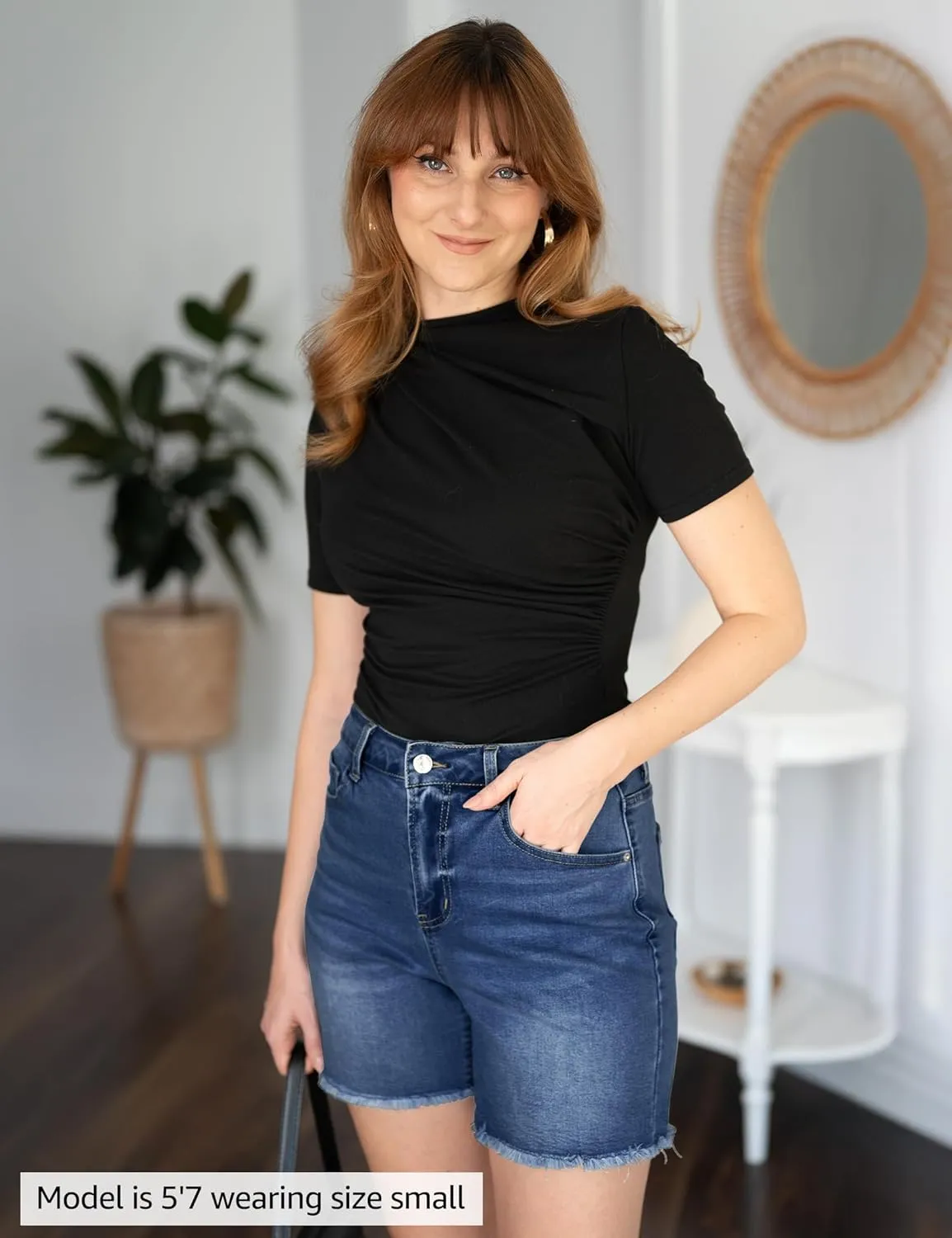 luvamia FleXclusive Jean Shorts for Women Trendy High Waisted Stretchy Denim Summer Raw Hem Mom Long Shorts Cutoff Jorts