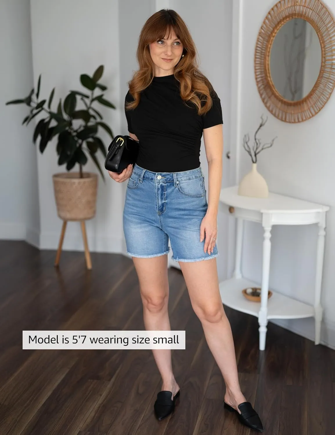 luvamia FleXclusive Jean Shorts for Women Trendy High Waisted Stretchy Denim Summer Raw Hem Mom Long Shorts Cutoff Jorts