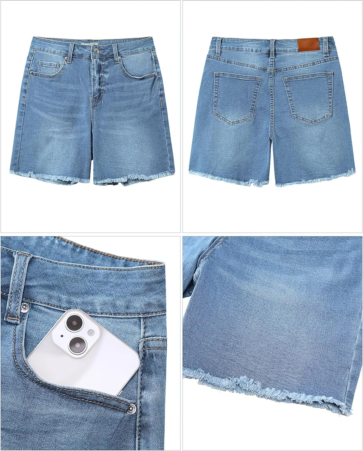 luvamia FleXclusive Jean Shorts for Women Trendy High Waisted Stretchy Denim Summer Raw Hem Mom Long Shorts Cutoff Jorts
