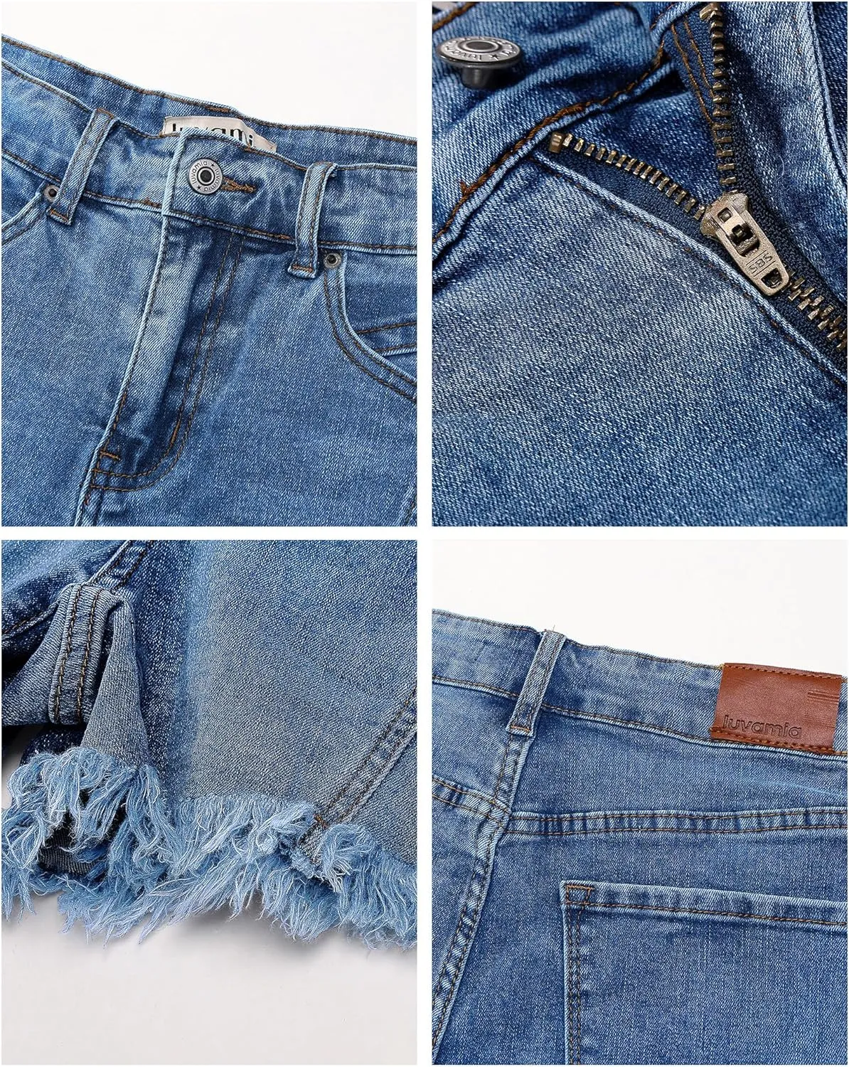 luvamia Jean Shorts for Women Trendy High Waisted Seamed Front Stretchy Denim Shorts Cut Off Frayed Hem Casual Summer
