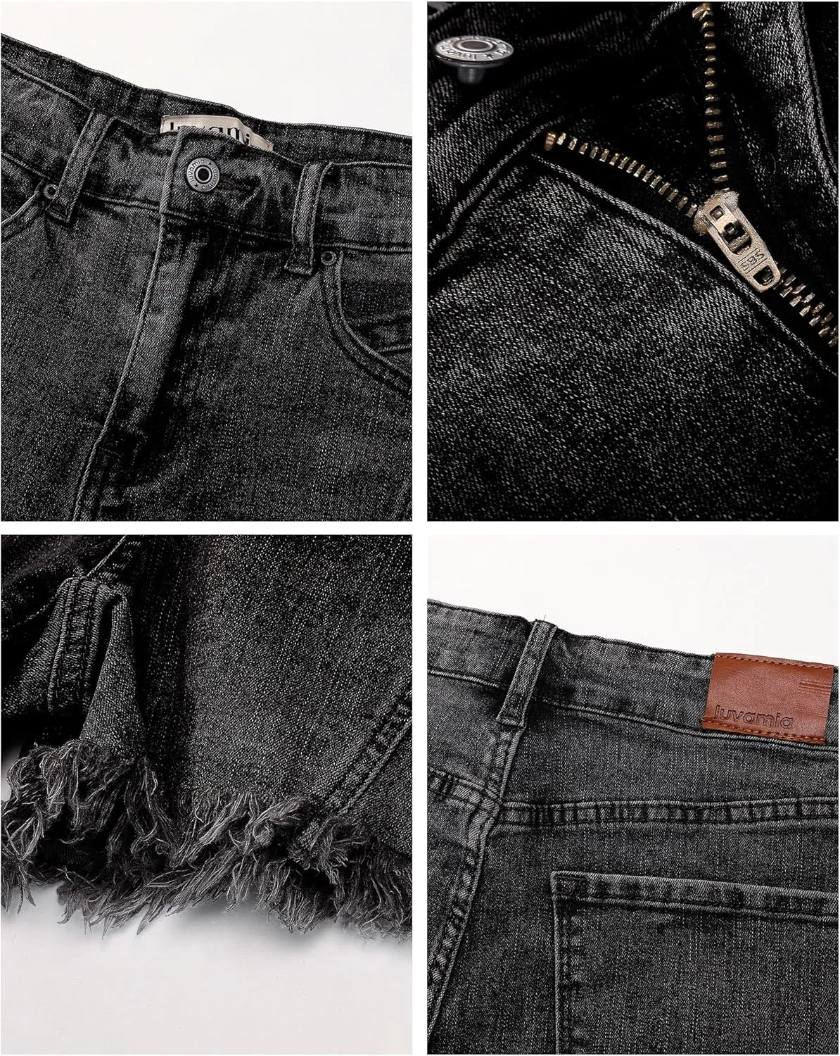 luvamia Jean Shorts for Women Trendy High Waisted Seamed Front Stretchy Denim Shorts Cut Off Frayed Hem Casual Summer