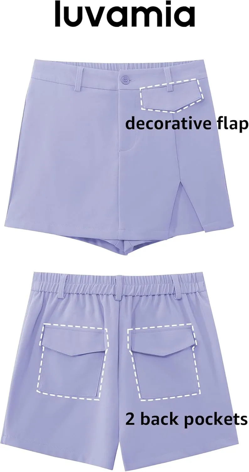 luvamia Skorts for Woman Dressy Casual Summer High Waisted Trendy Pocket Dress Shorts Mini Split Skort Skirt with Shorts