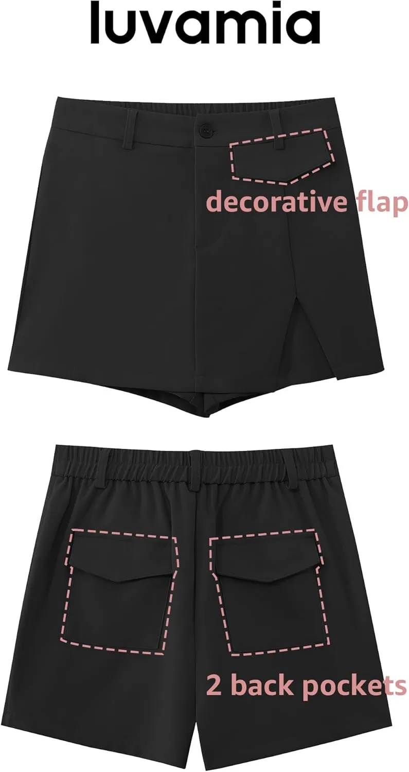 luvamia Skorts for Woman Dressy Casual Summer High Waisted Trendy Pocket Dress Shorts Mini Split Skort Skirt with Shorts
